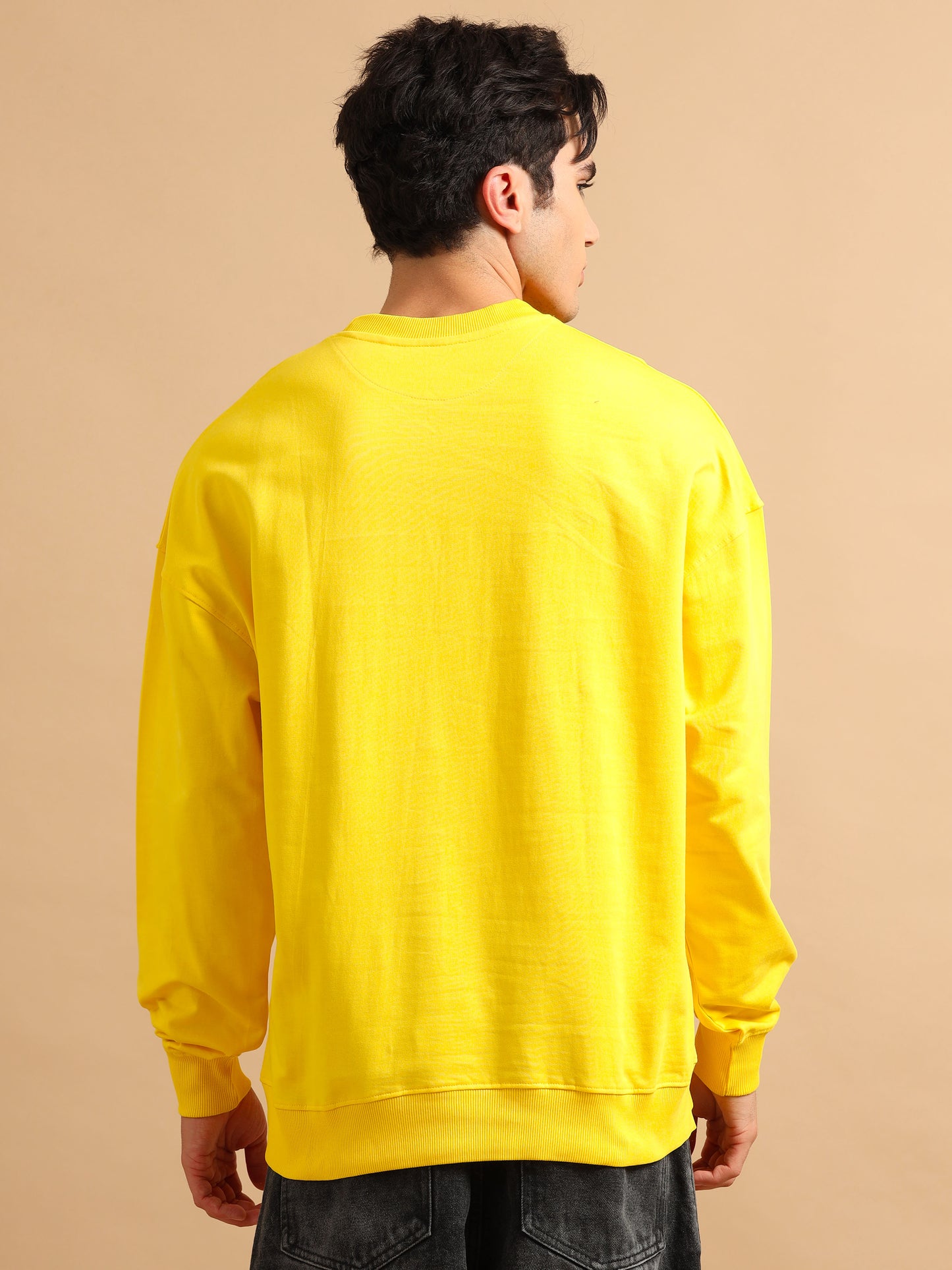 Men Printed Oversized Sweatshirt Pure Cotton Full Sleeve Yellow