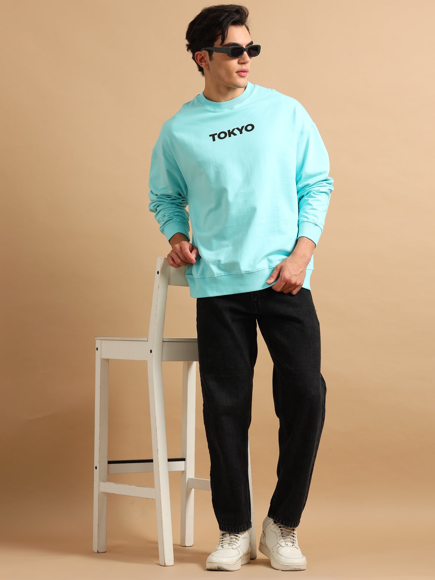 Men Tokyo Printed Oversized Sweatshirt Pure Cotton Aqua