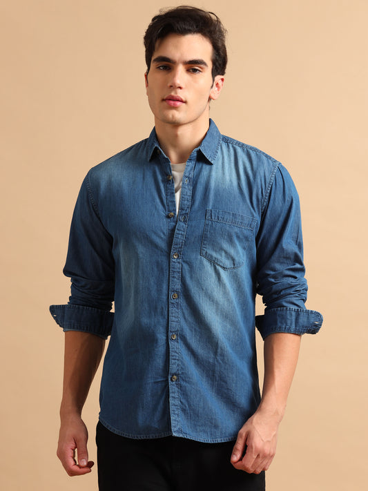 Premium Men DENIM Shirt, Regular Fit, Full Sleeve, Blue