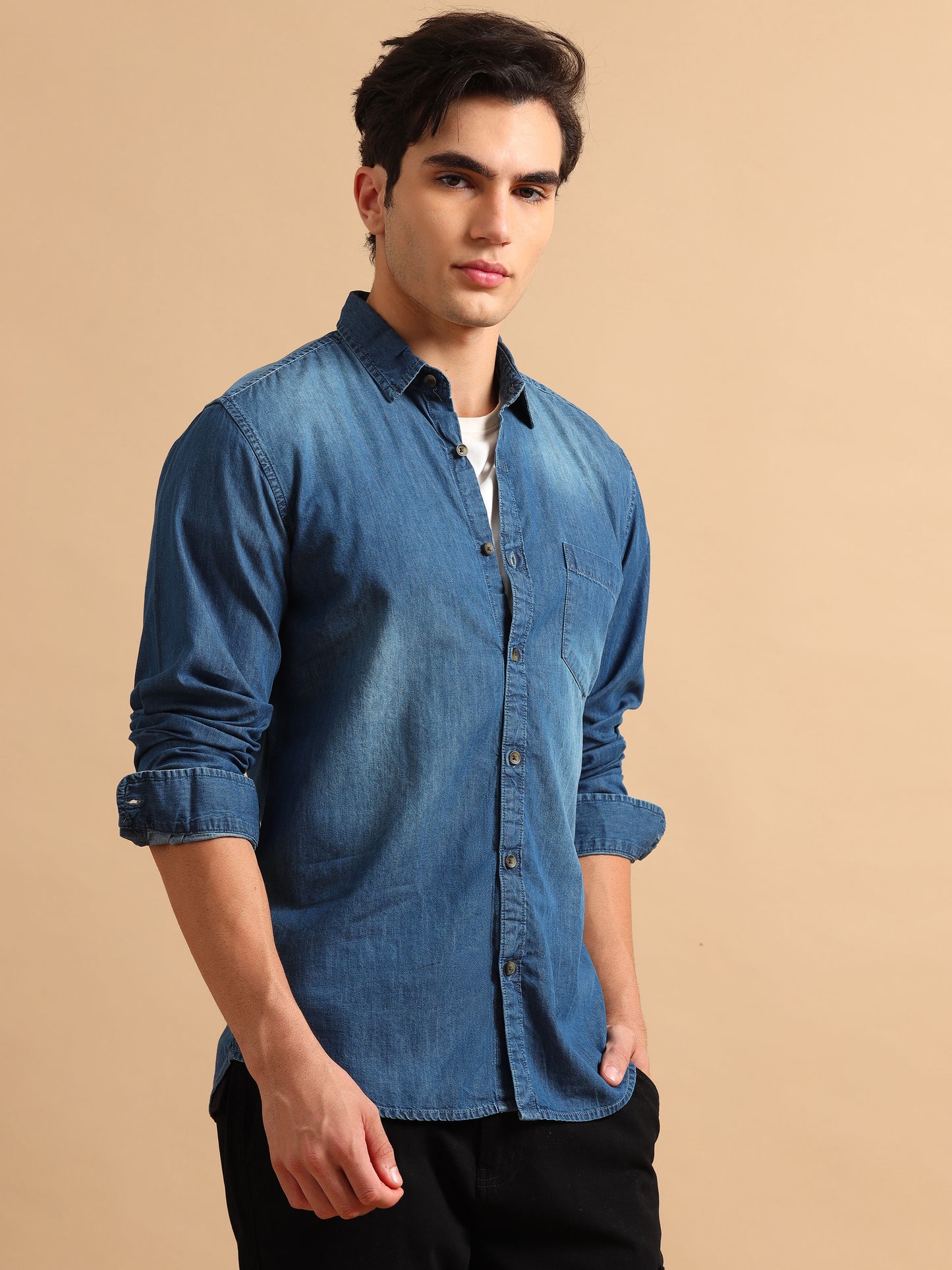 Premium Men DENIM Shirt, Regular Fit, Full Sleeve, Blue