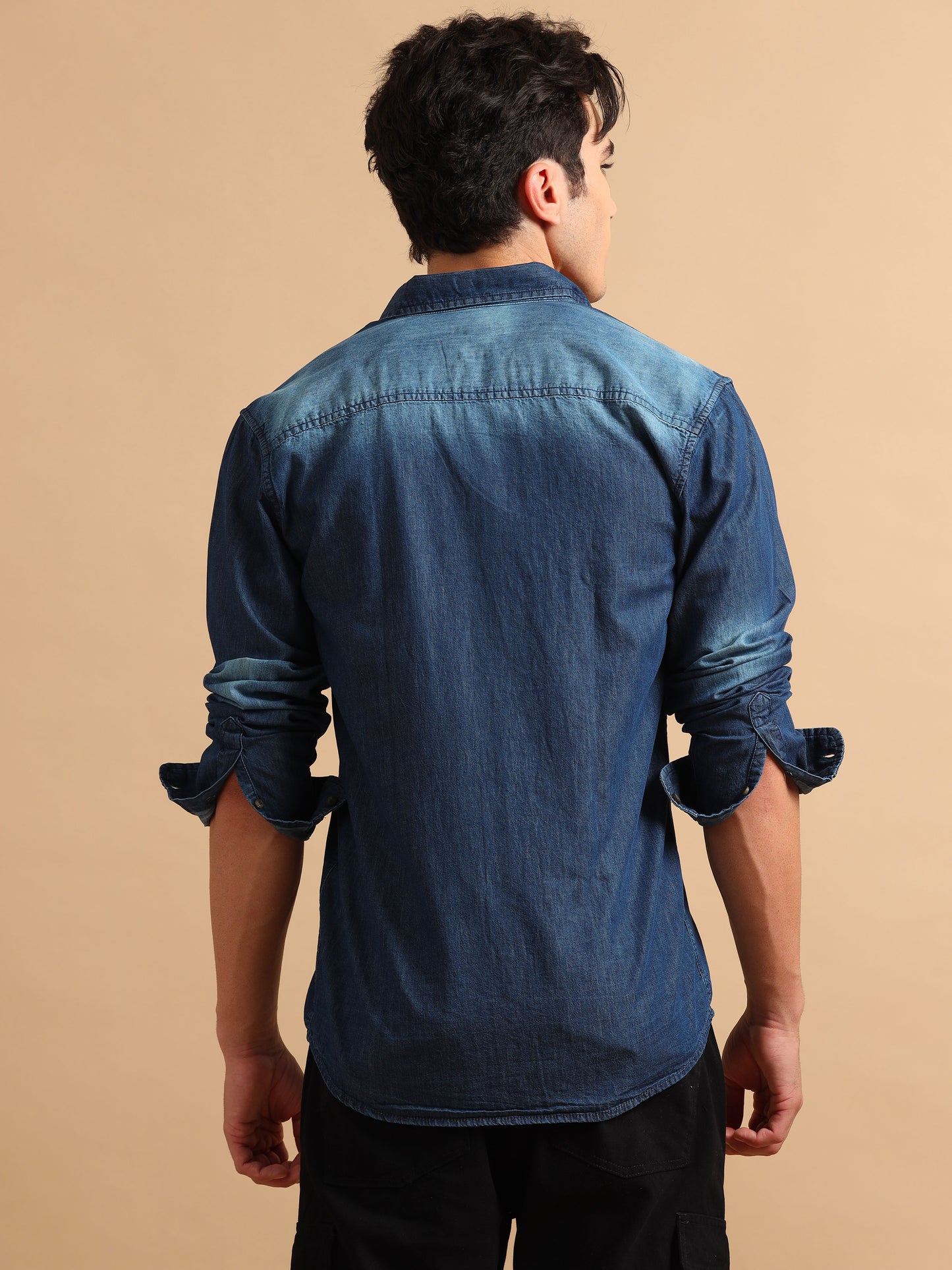 Premium Men DENIM Shirt, Regular Fit, Full Sleeve,Navy Blue SILISOUL