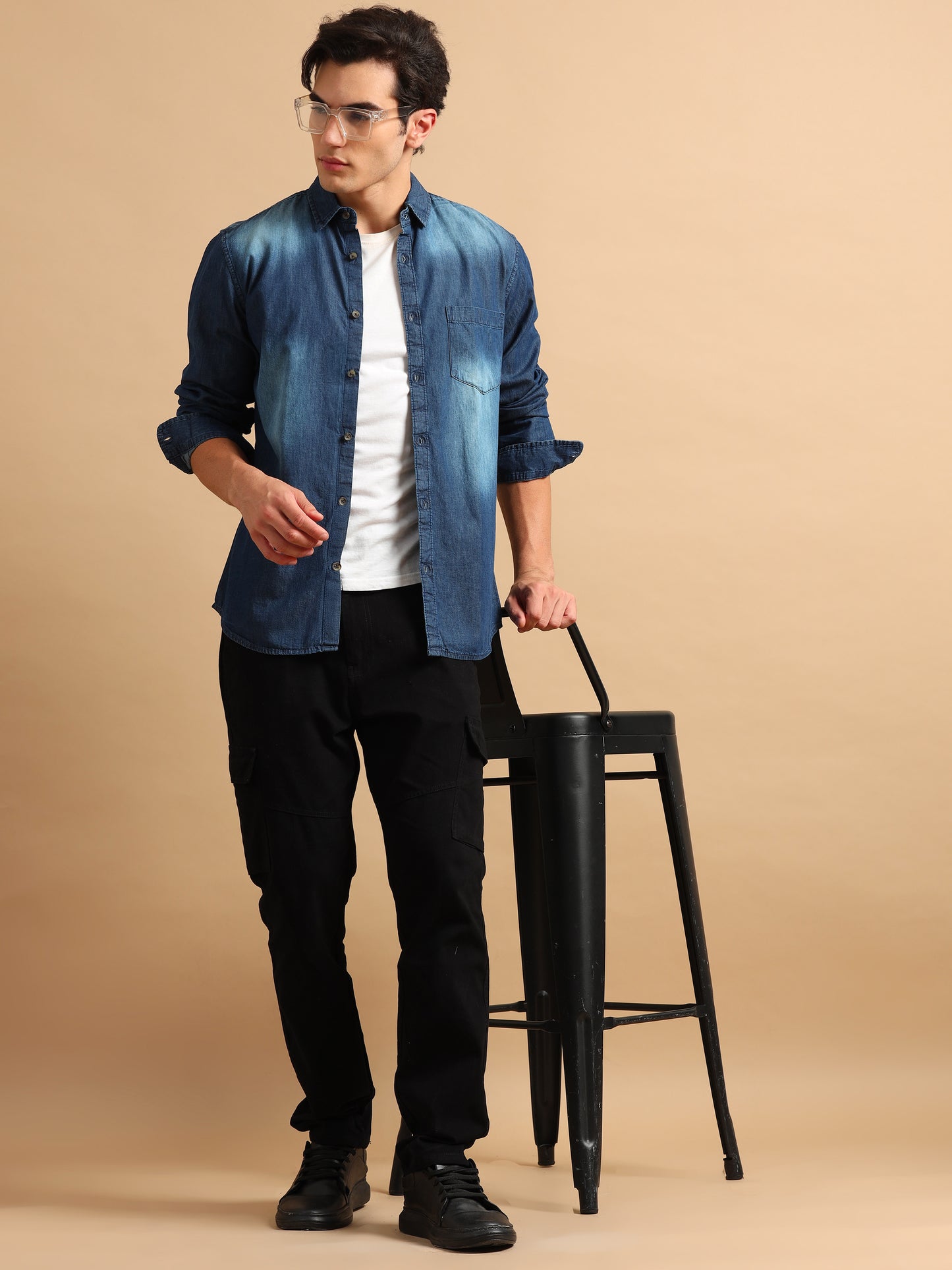 Premium Men DENIM Shirt, Regular Fit, Full Sleeve,Navy Blue