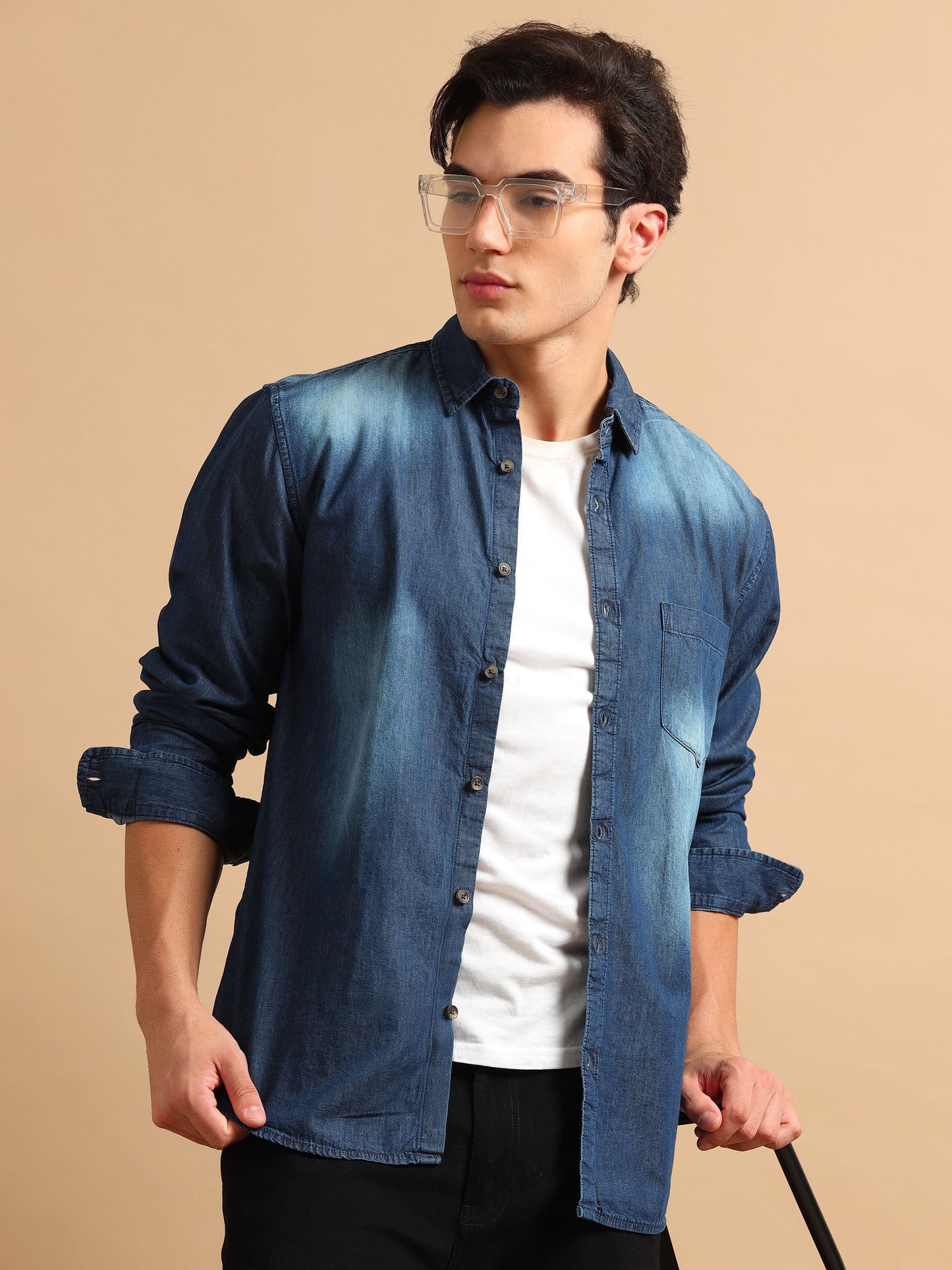 Premium Men DENIM Shirt, Regular Fit, Full Sleeve,Navy Blue