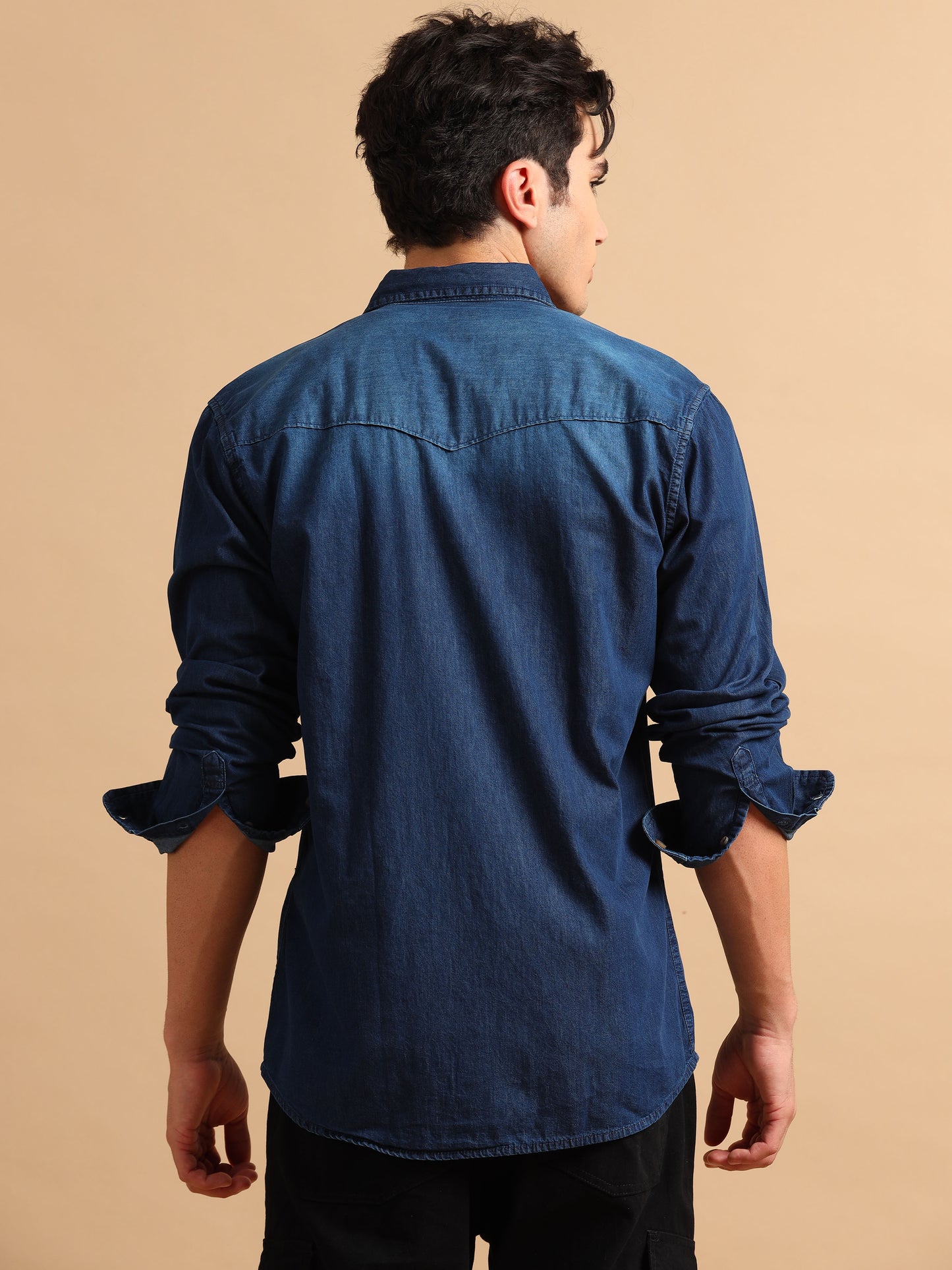 Premium Men Denim Shirt Regular Fit Full Sleeve Cotton Navy Blue