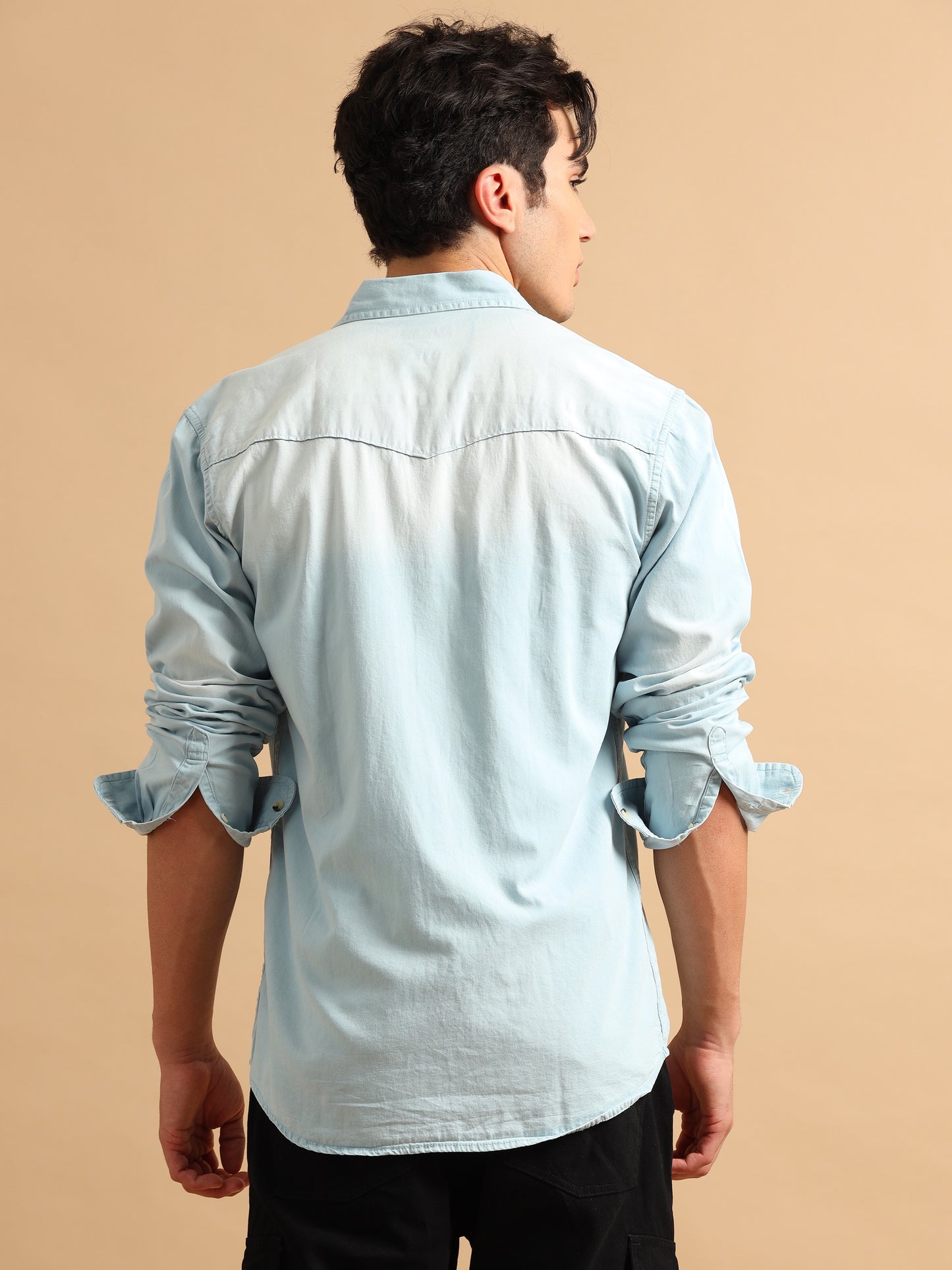 Premium Men Denim Shirt Regular Fit Full Sleeve Cotton Light Blue SILISOUL