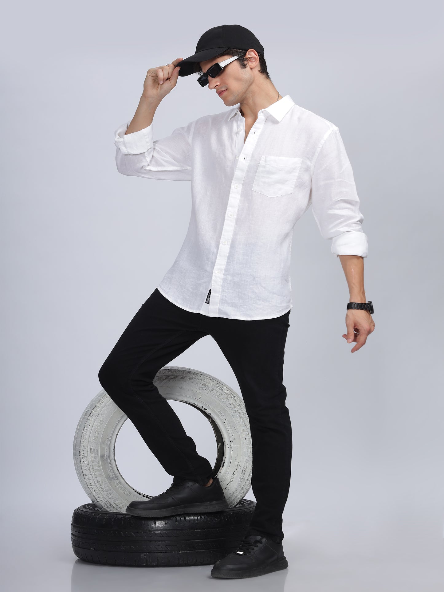 Premium Men LINEN Shirt, Regular Fit, Solid, Full Sleeve, White