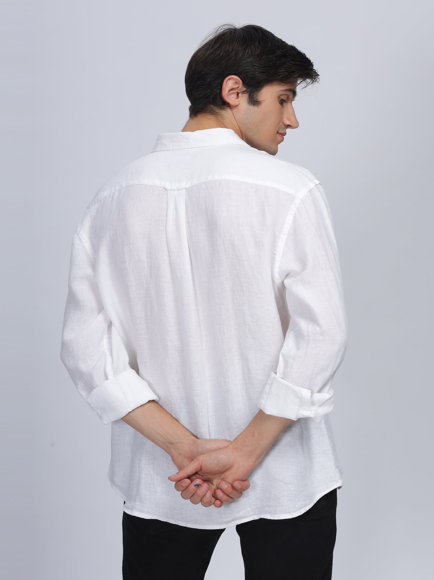 Premium Men LINEN Shirt, Regular Fit, Solid, Full Sleeve, White