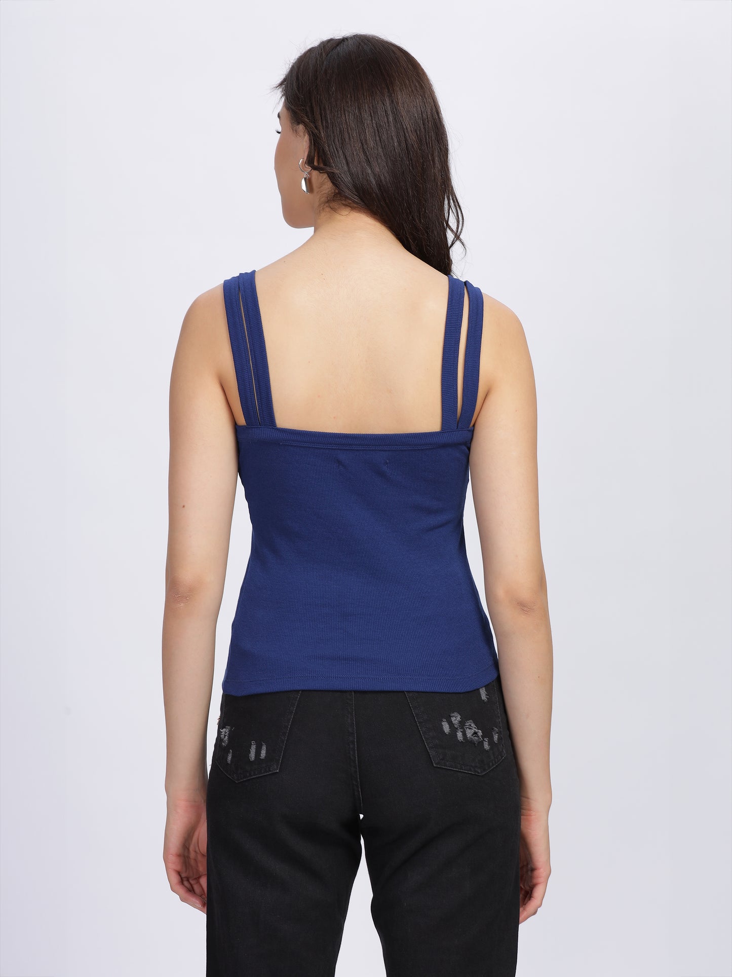 Women Vest Crop Top, Sleeveless, Poly Viscose Lycra, Daylight Blue