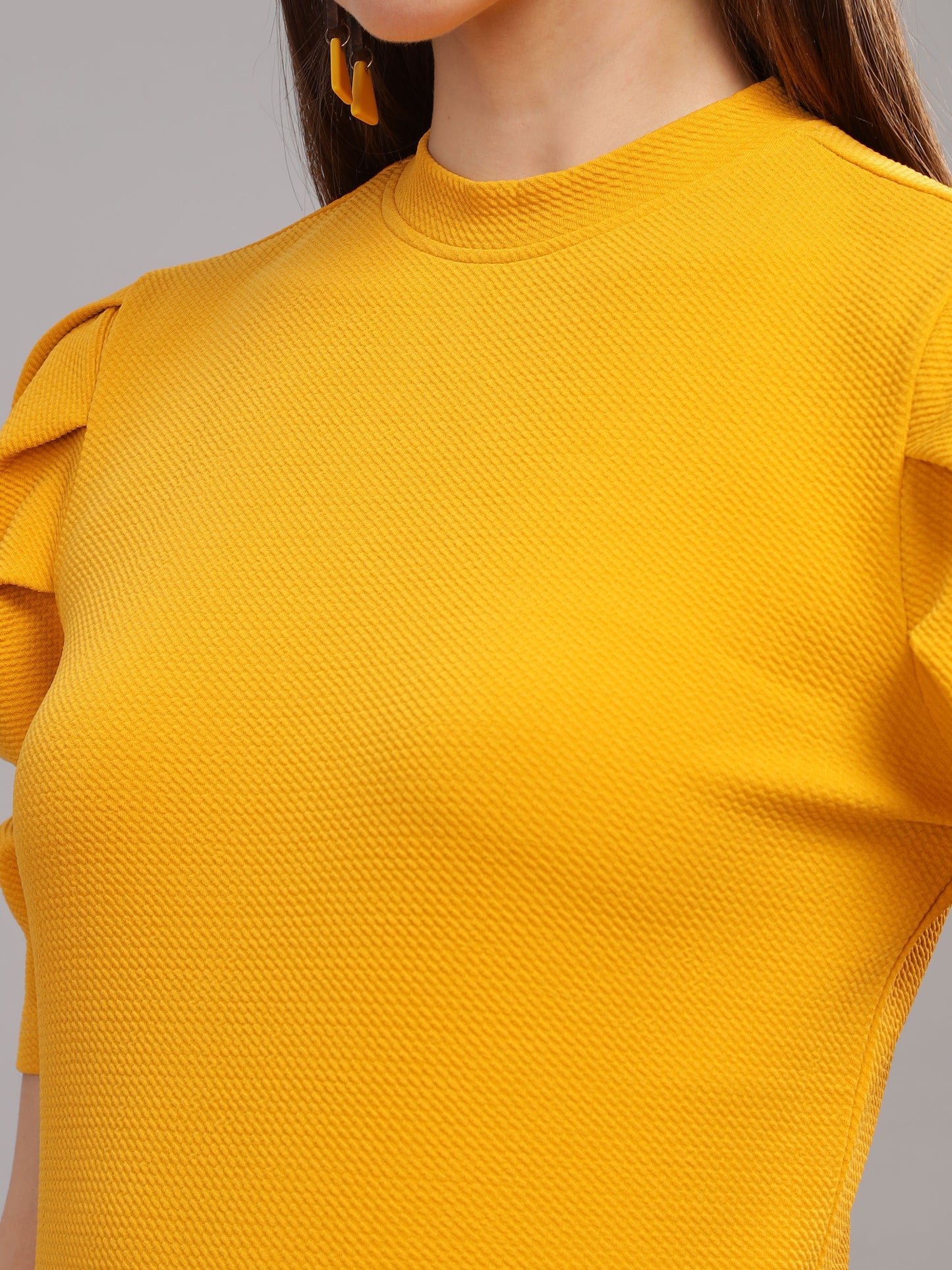 Women Karara Top, Short Sleeve, Polyester, Mustard SILISOUL