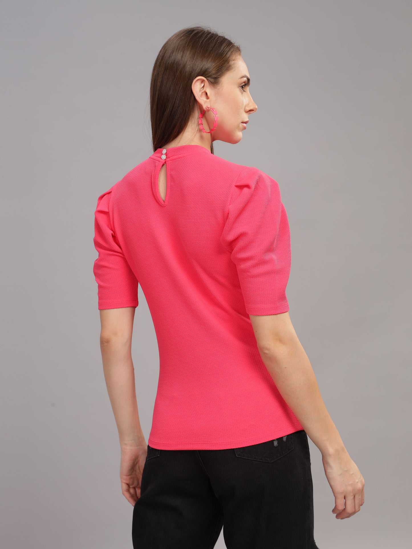 Women Karara Top, Puff Sleeve, Polyester, Pink SILISOUL