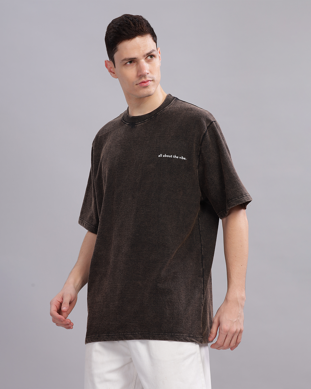 Men Acid Washed Brown Solid Oversized T-Shirt