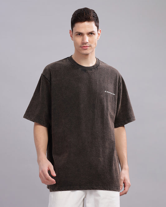 Men Acid Washed Brown Solid Oversized T-Shirt SILISOUL