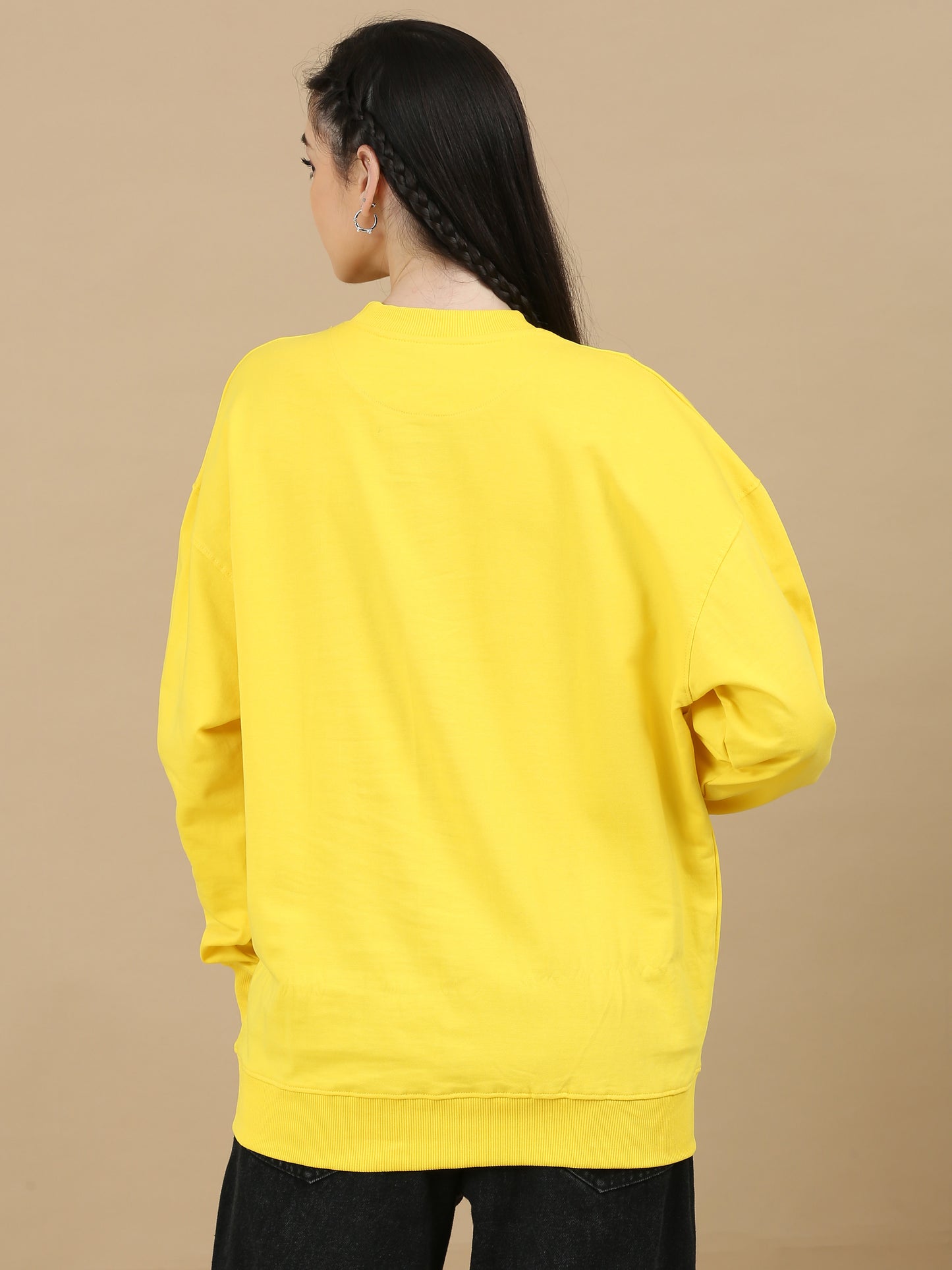 Women Printed Oversized Sweatshirt Pure Cotton Full Sleeve Yellow