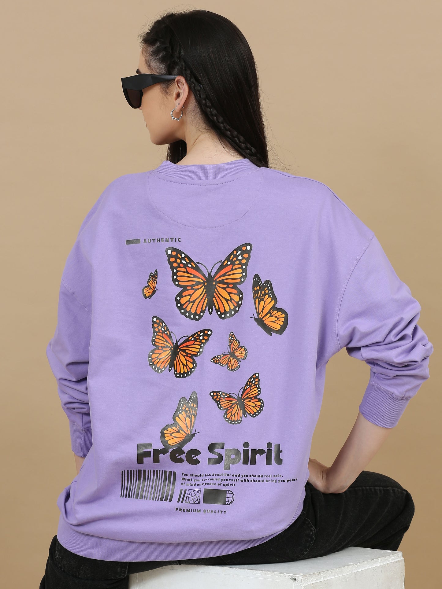 Women Printed Oversized Sweatshirt Pure Cotton Full Sleeve Lavender