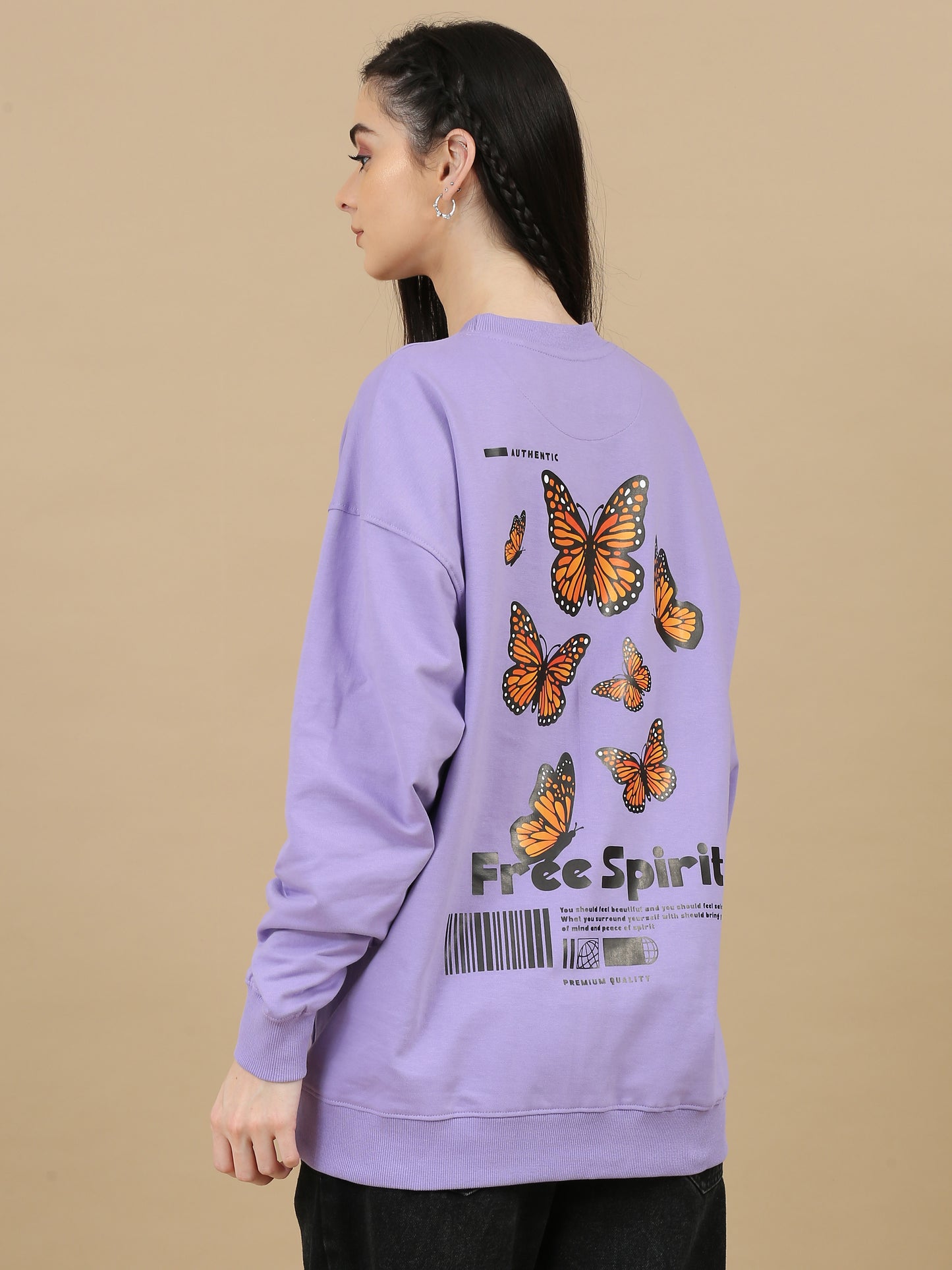 Women Printed Oversized Sweatshirt Pure Cotton Full Sleeve Lavender SILISOUL