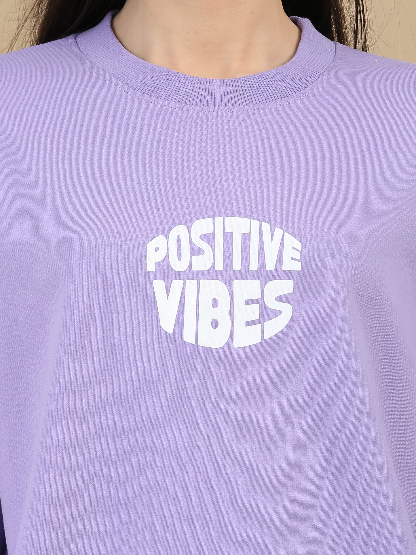 Women Printed Oversized Sweatshirt Pure Cotton Full Sleeve Lavender