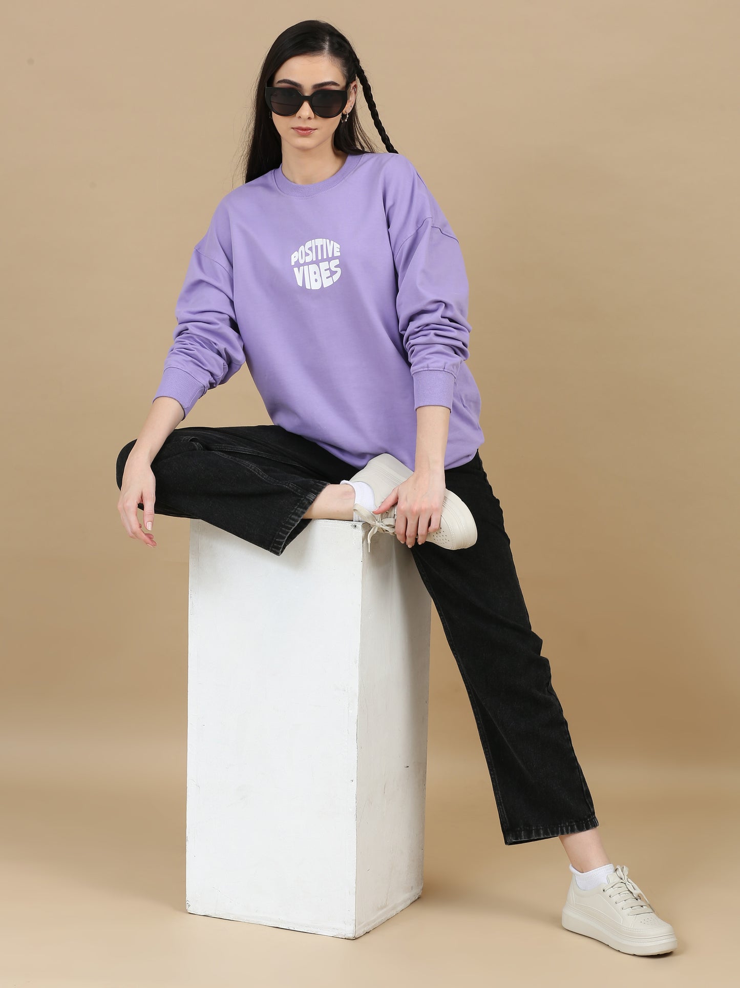 Women Printed Oversized Sweatshirt Pure Cotton Full Sleeve Lavender SILISOUL