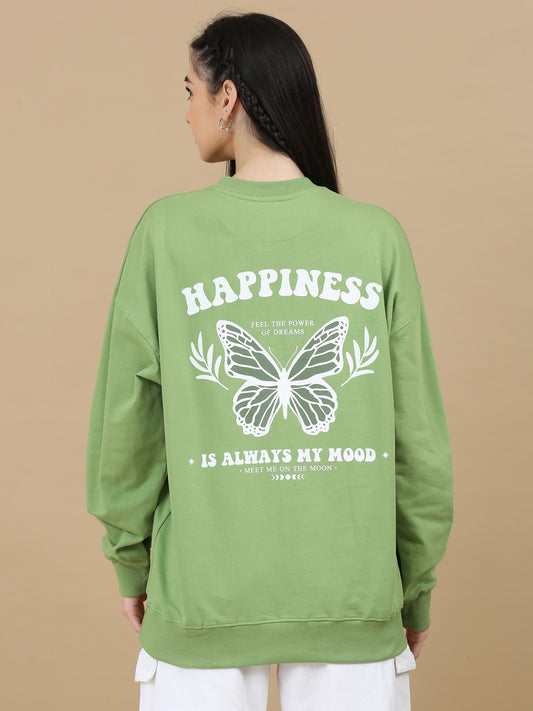 Women Printed Oversized Sweatshirt Pure Cotton Full Sleeve Green