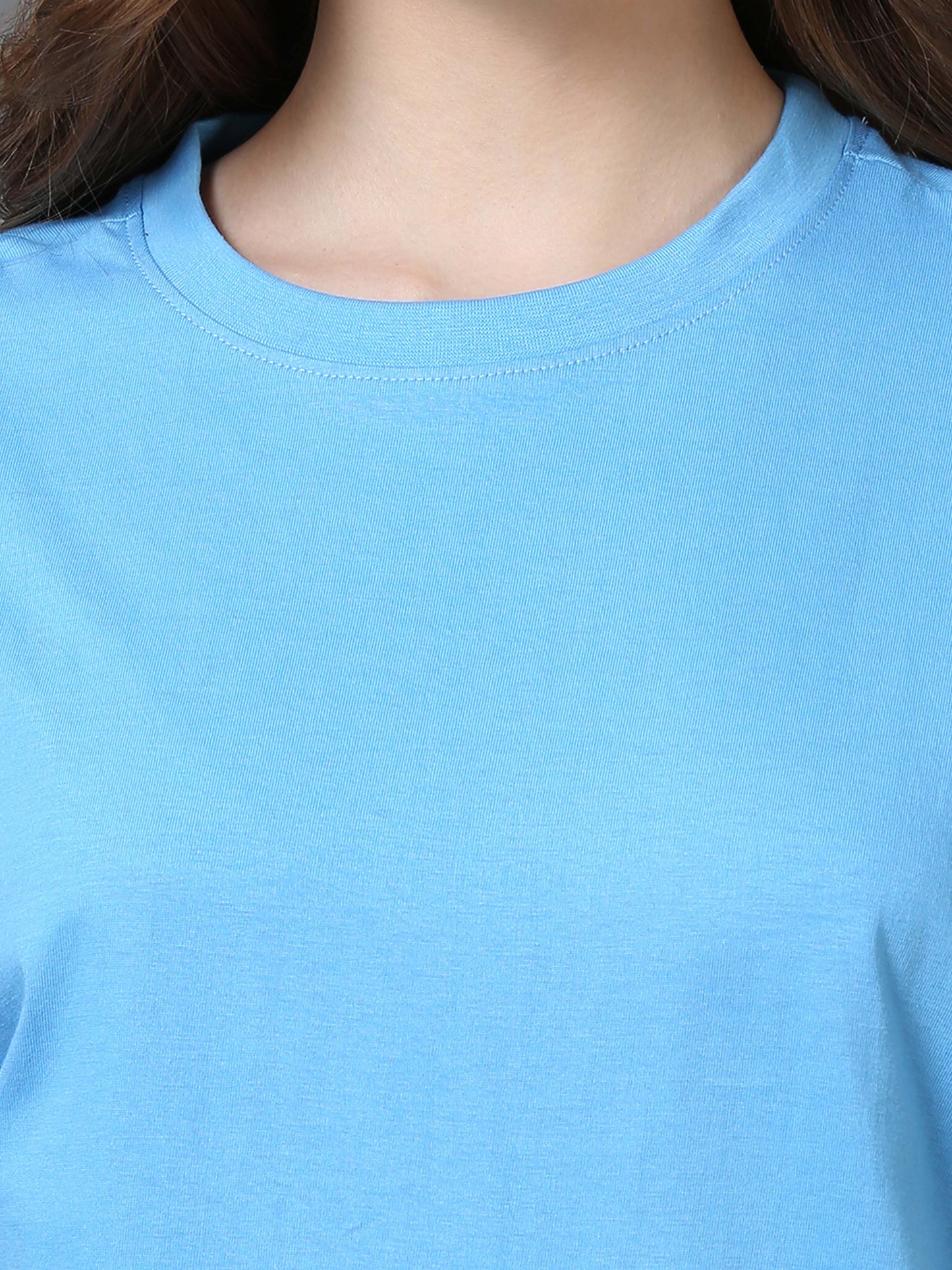 Women Solid Oversized T-Shirt, SKY BLUE