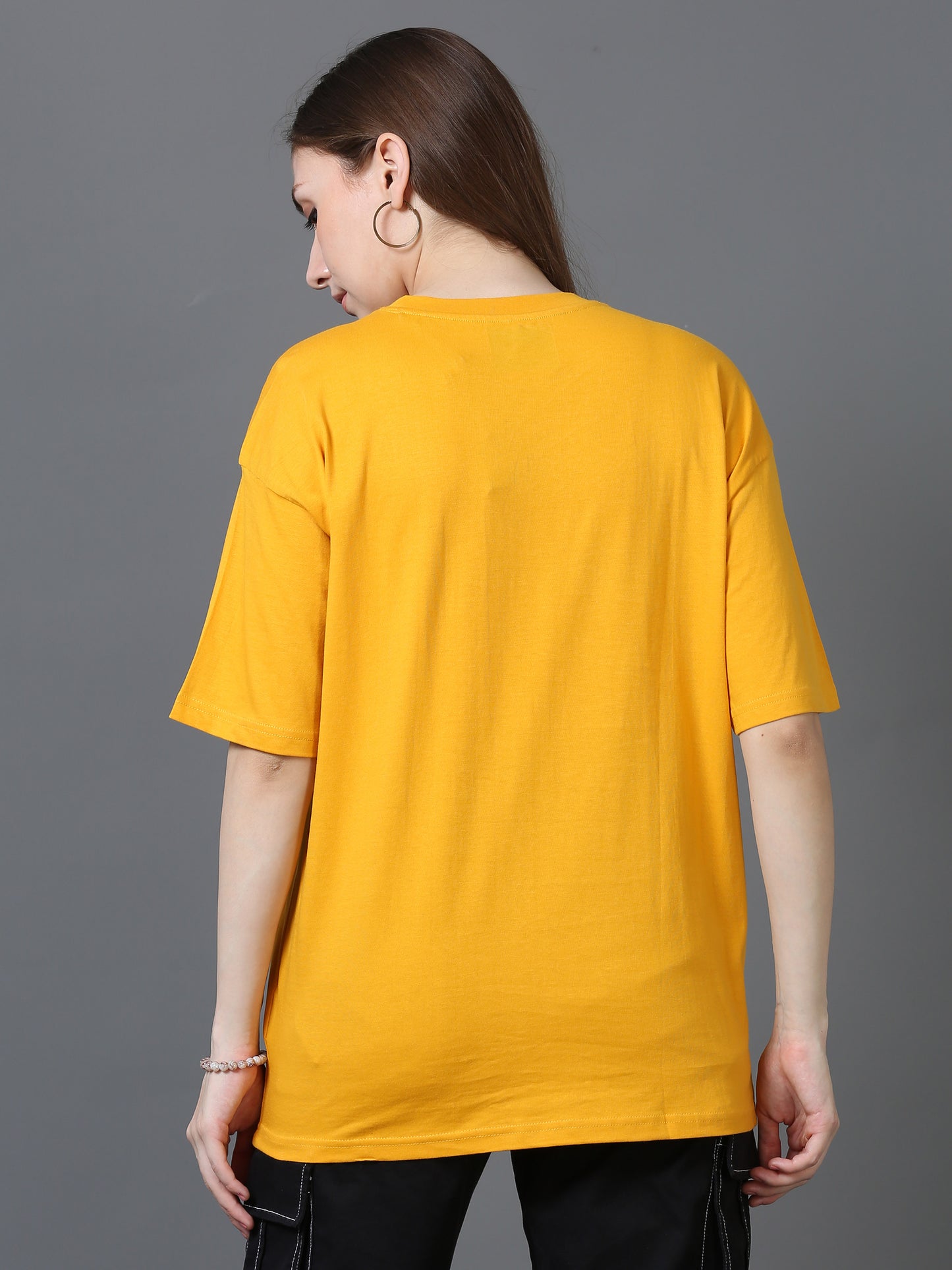 Women Solid Oversized T-Shirt, MUSTARD