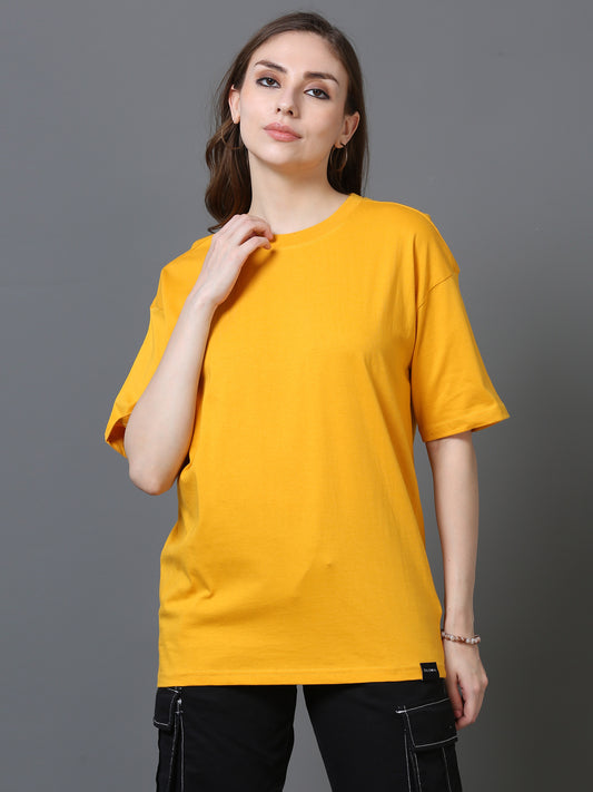Women Solid Oversized T-Shirt, MUSTARD