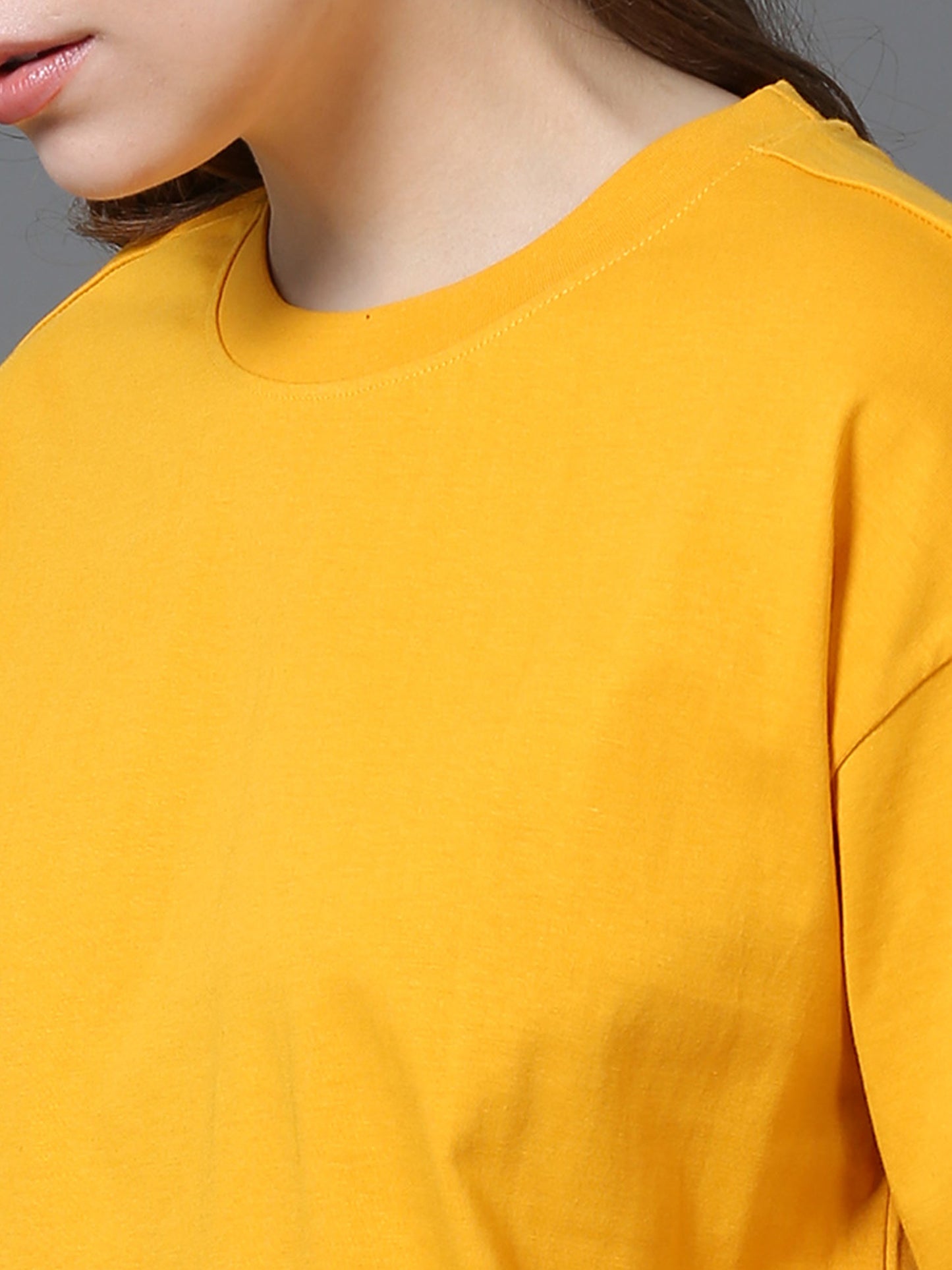 Women Solid Oversized T-Shirt, MUSTARD