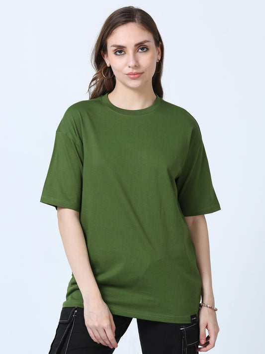 Women Solid Oversized T-Shirt, HEENA GREEN