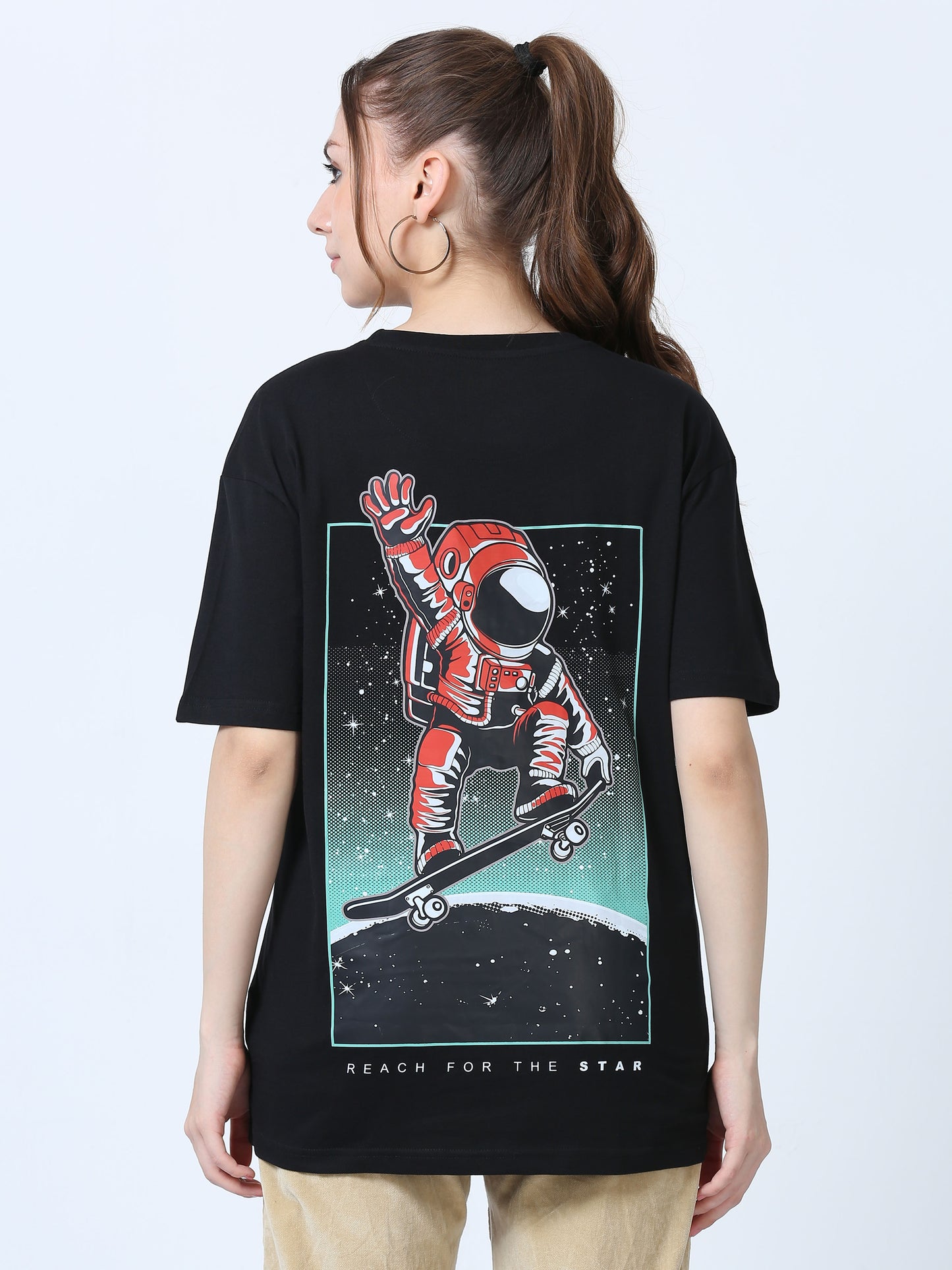 Women SPACE ADVENTURE Printed Oversized T-Shirt