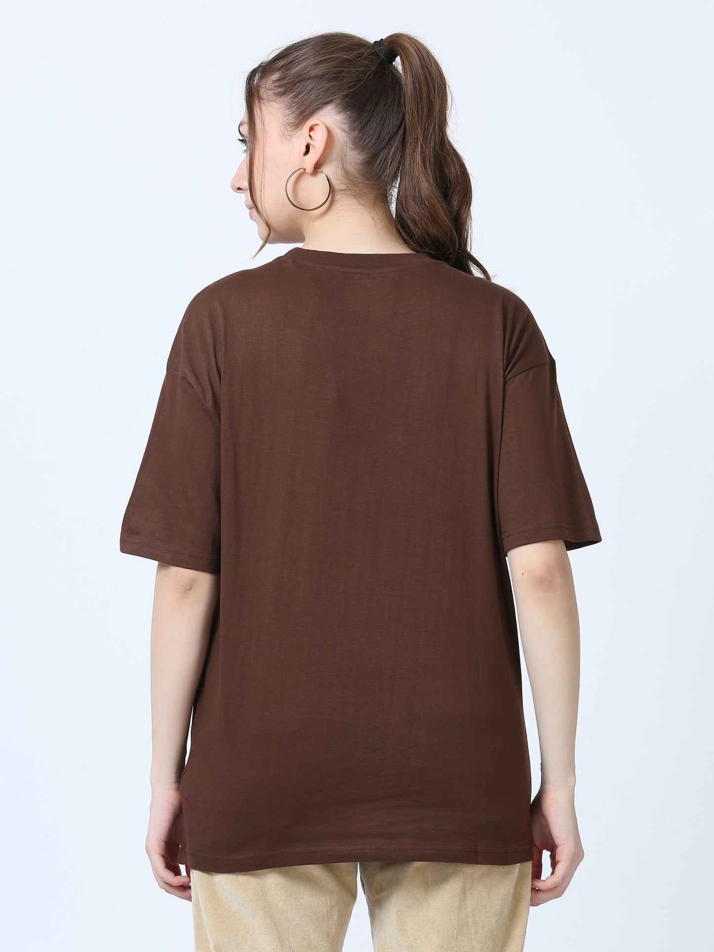 Women Solid Oversized T-Shirt, BROWN