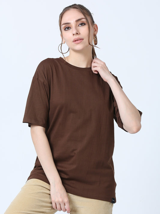 Women Solid Oversized T-Shirt, BROWN