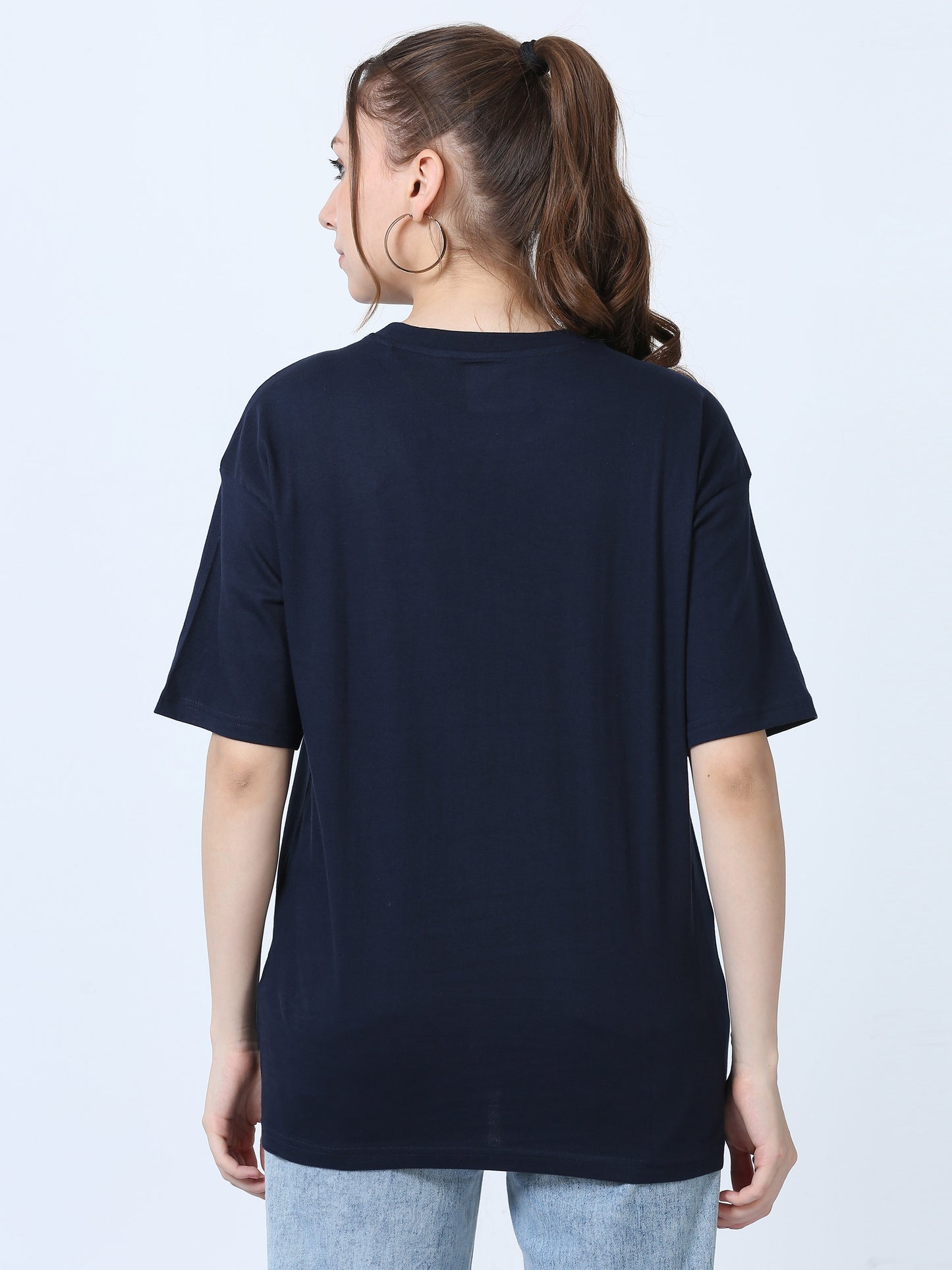 Women Solid Oversized T-Shirt, NAVY BLUE