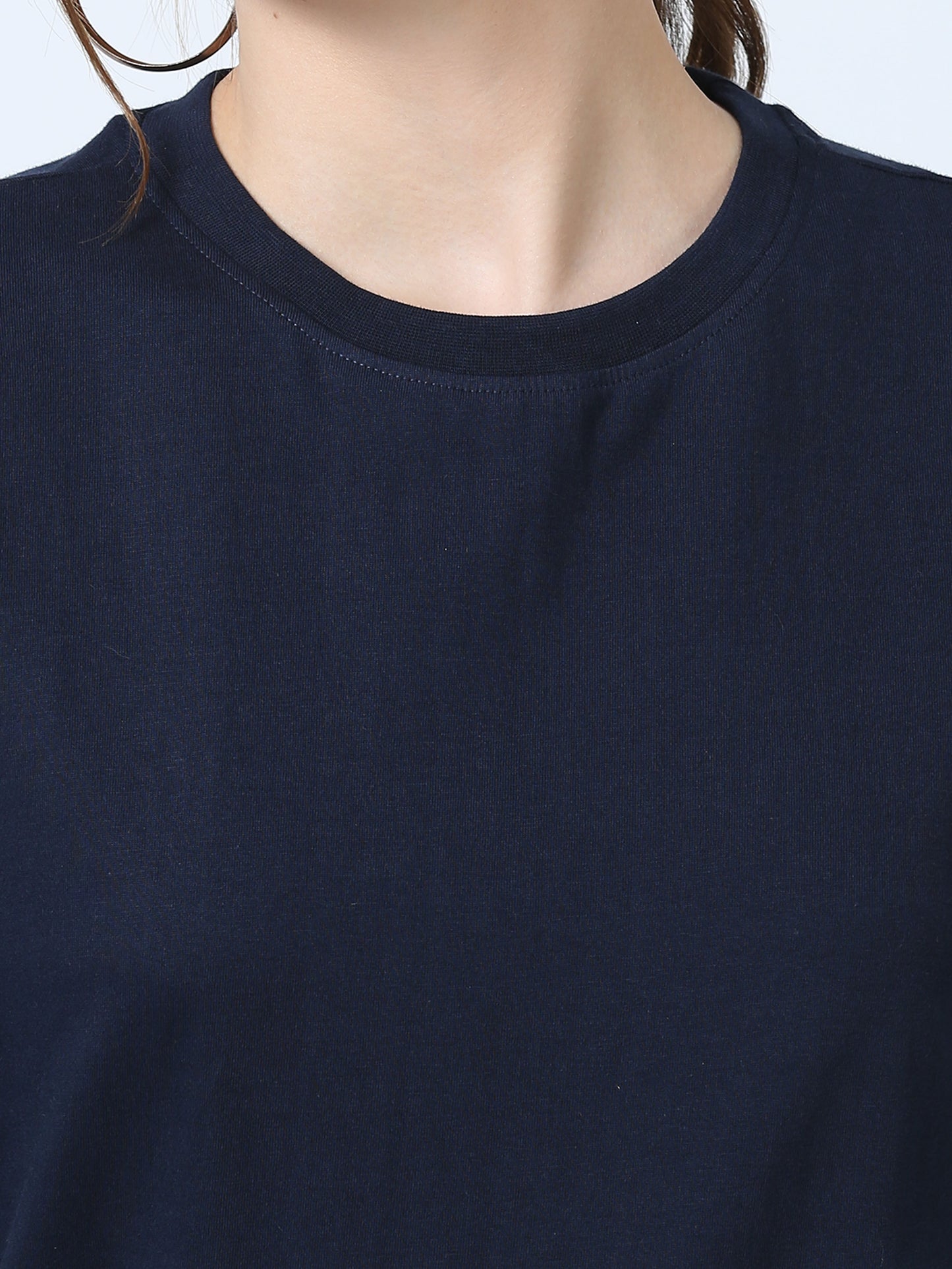 Women Solid Oversized T-Shirt, NAVY BLUE