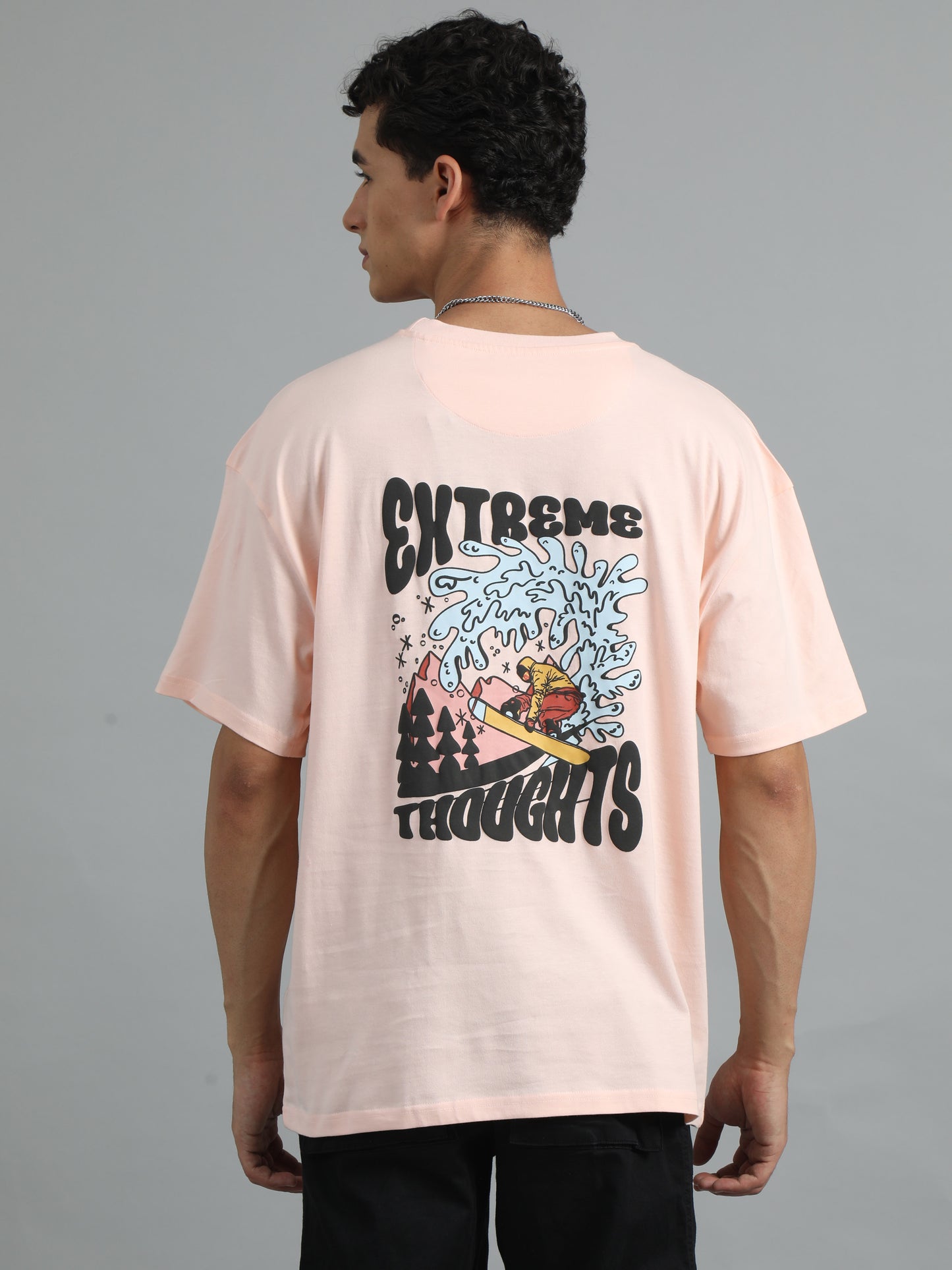 Men EXTREME THOUGHTS Printed Oversized T-Shirt