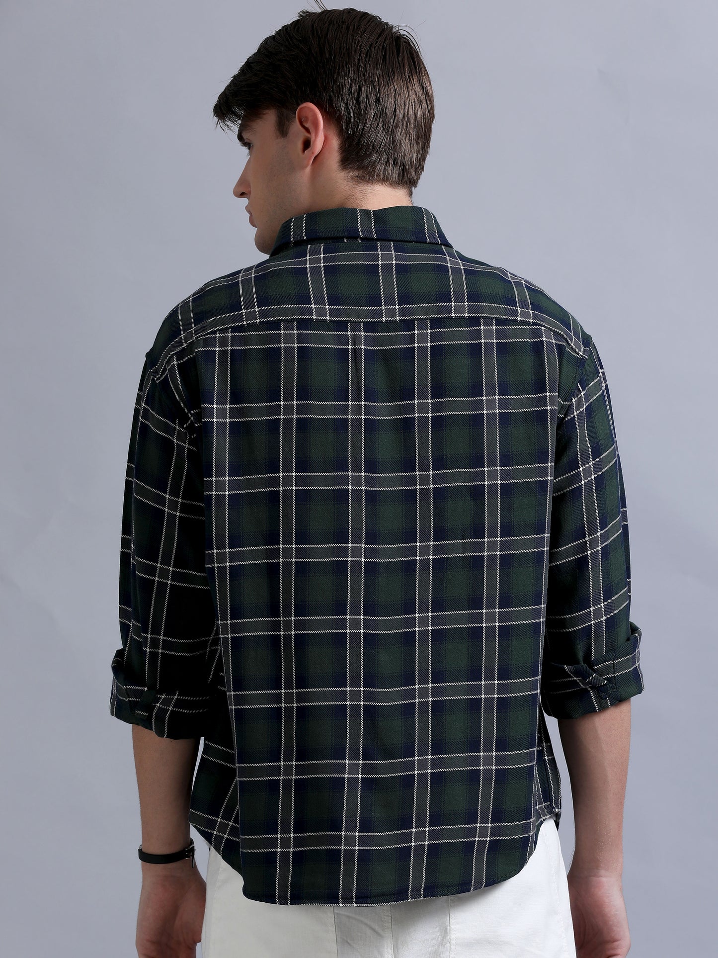 Premium Men Shirt, Relaxed Fit, Yarn Dyed Flannel Check, Pure Cotton, Full Sleeve, Green