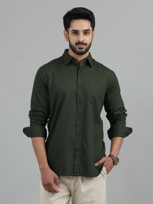 Textured Men Shirt, Regular Fit, Pure Cotton, Full Sleeve, Olive