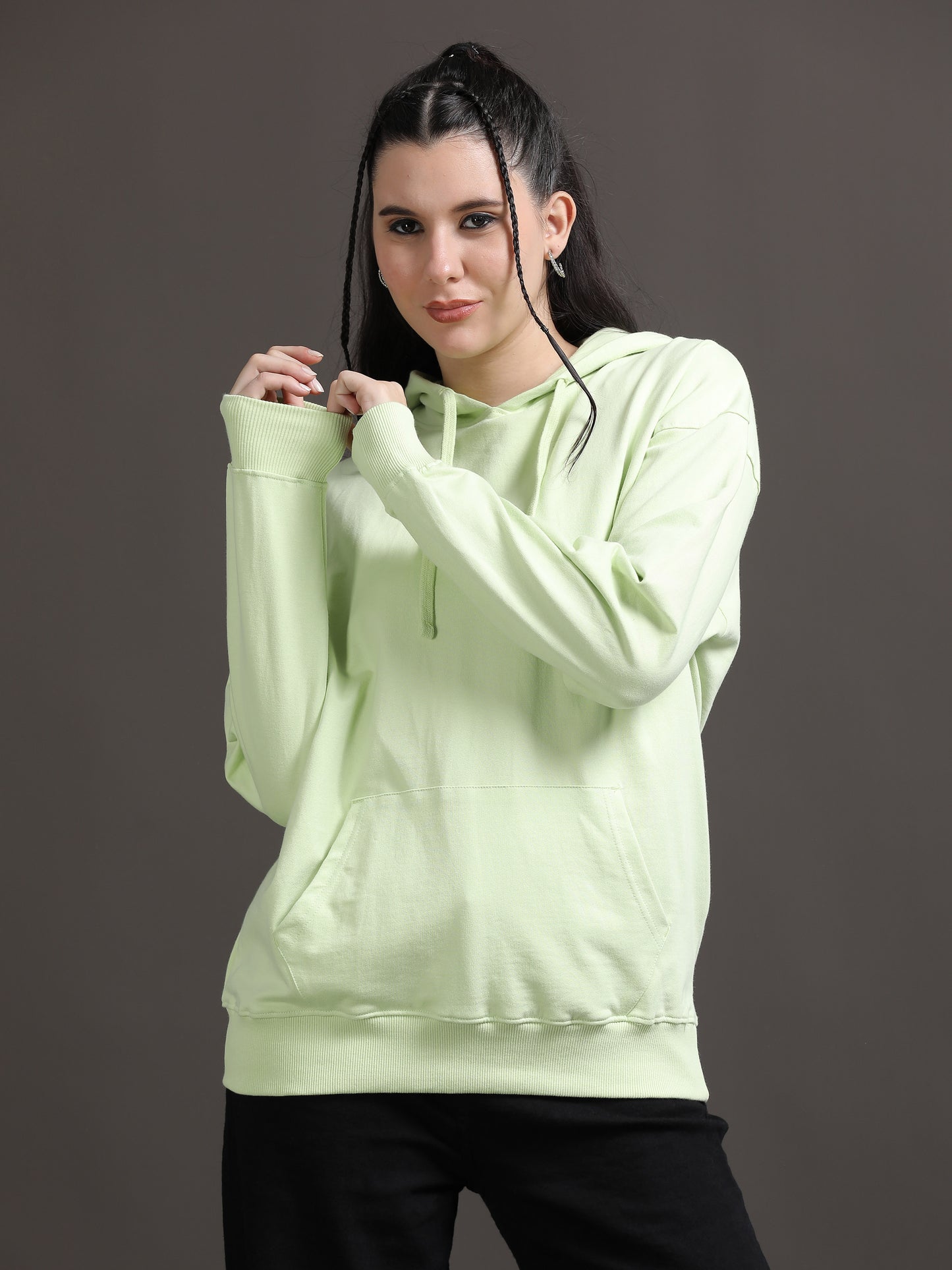 Women Oversized Hoodie Pure Cotton, Light Green SILISOUL