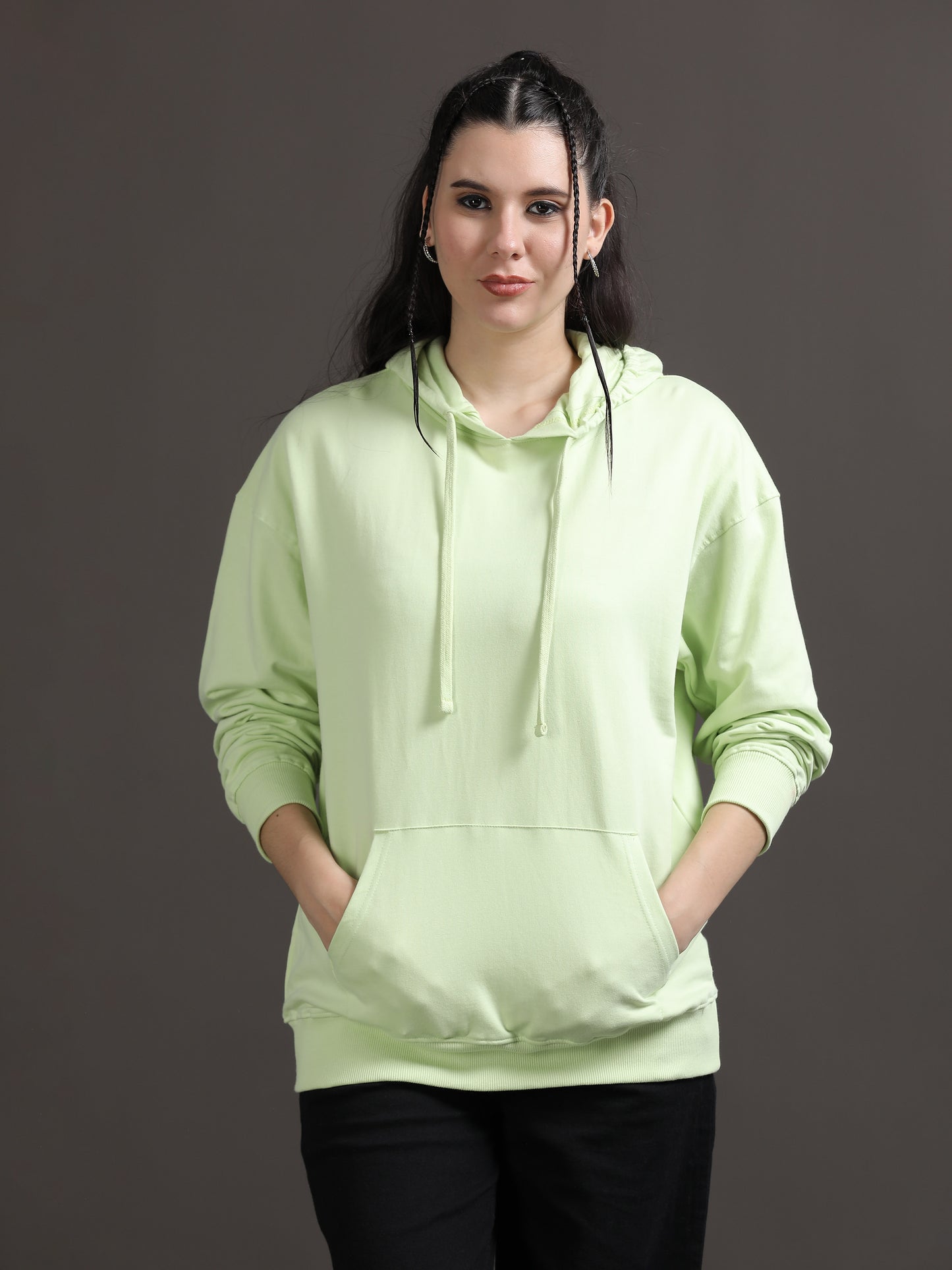 Women Oversized Hoodie Pure Cotton, Light Green SILISOUL