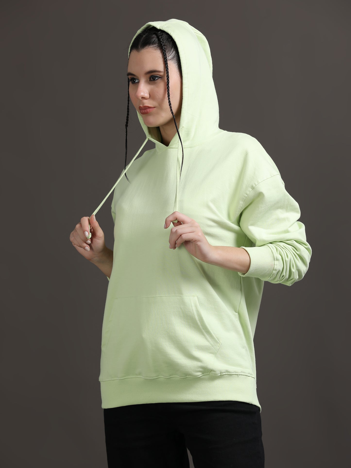 Women Oversized Hoodie Pure Cotton, Light Green SILISOUL