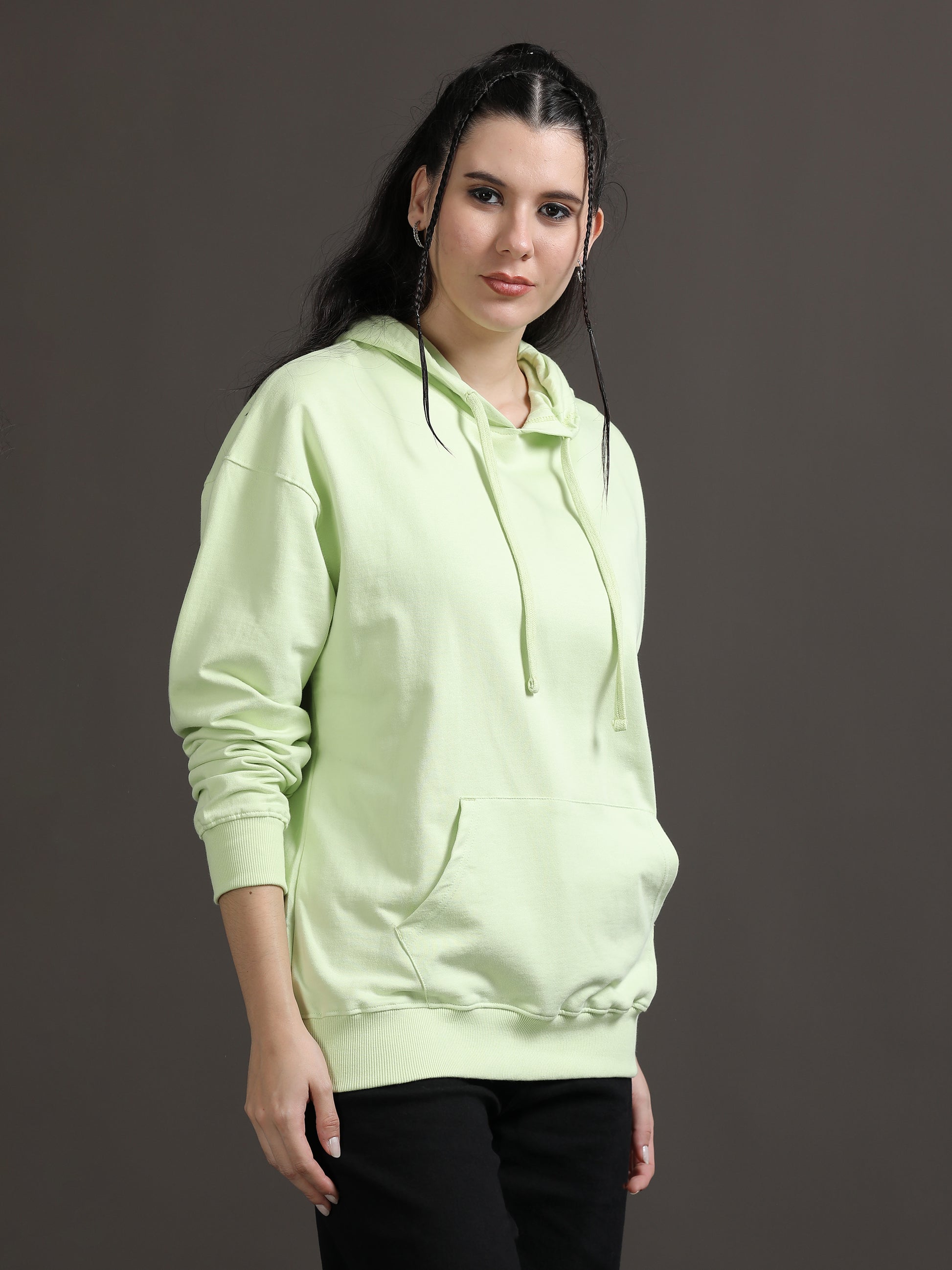 Women Oversized Hoodie Pure Cotton, Light Green SILISOUL