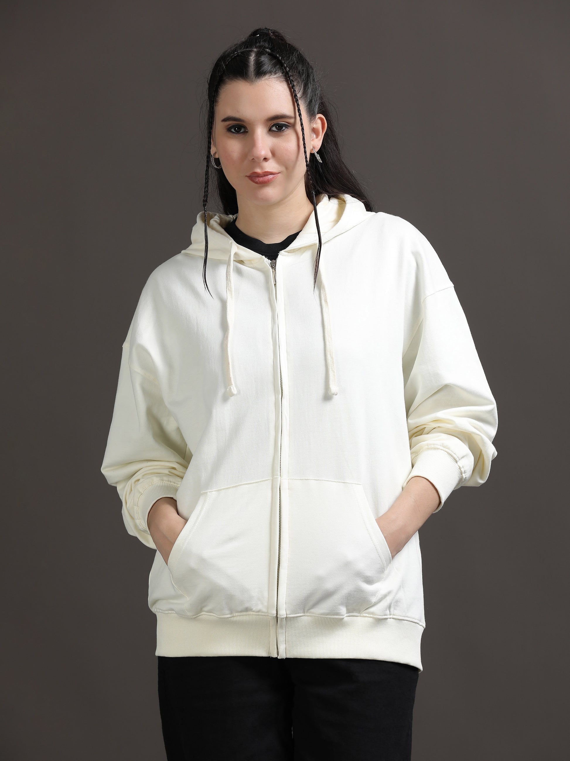 Women Oversized Hoodie Pure Cotton, Off White SILISOUL