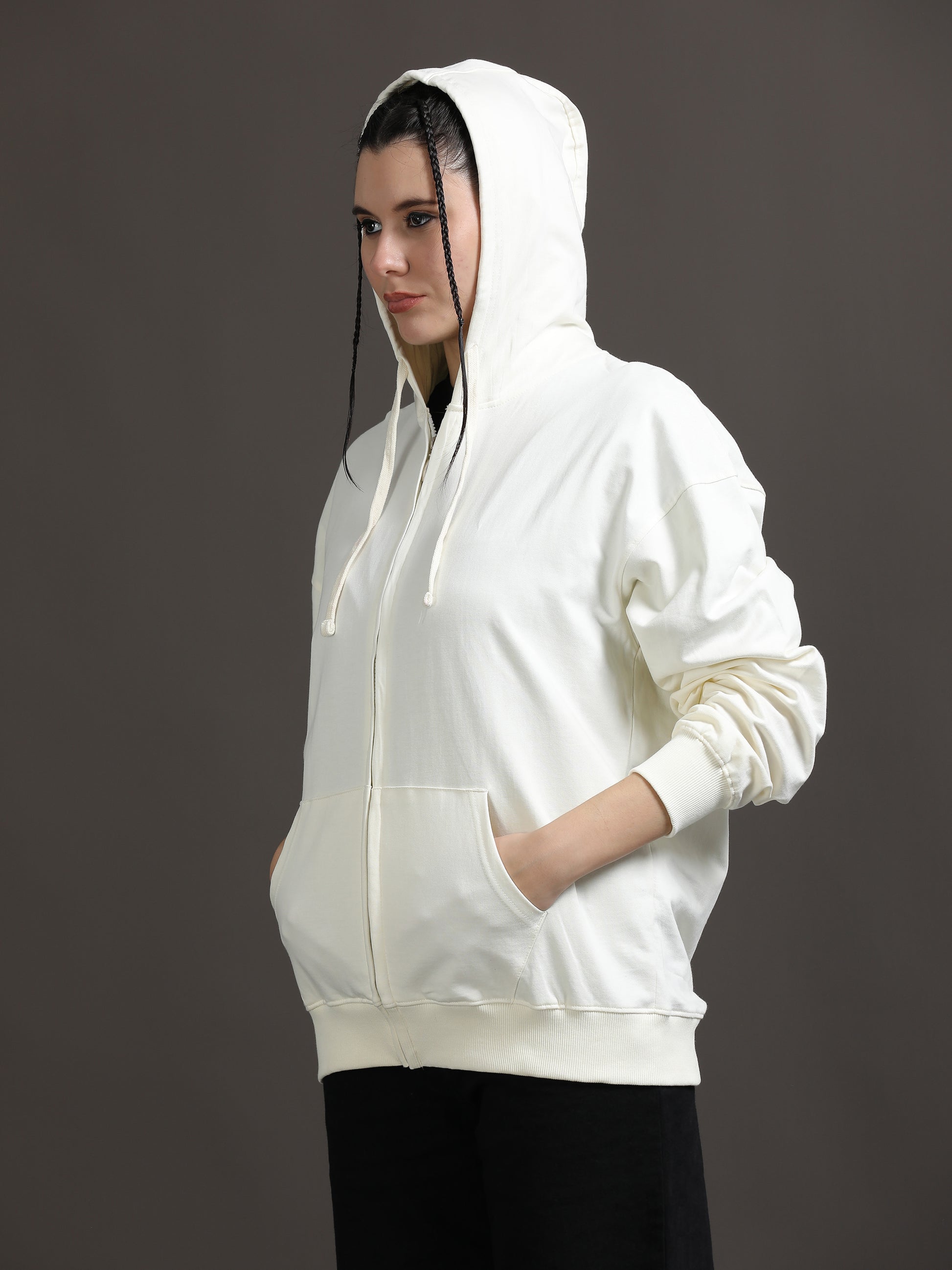 Women Oversized Hoodie Pure Cotton, Off White SILISOUL