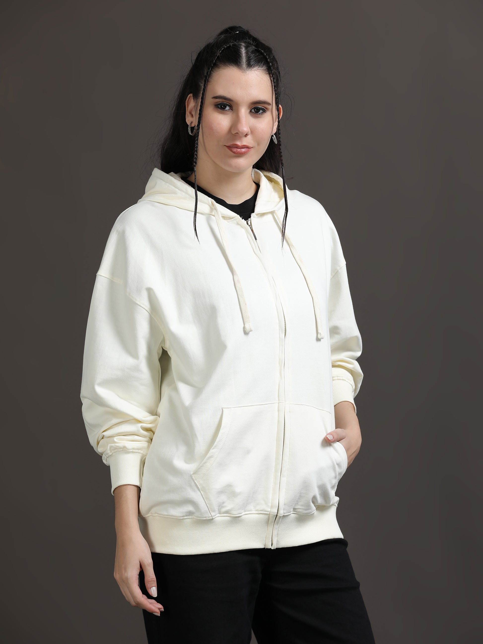 Women Oversized Hoodie Pure Cotton, Off White SILISOUL