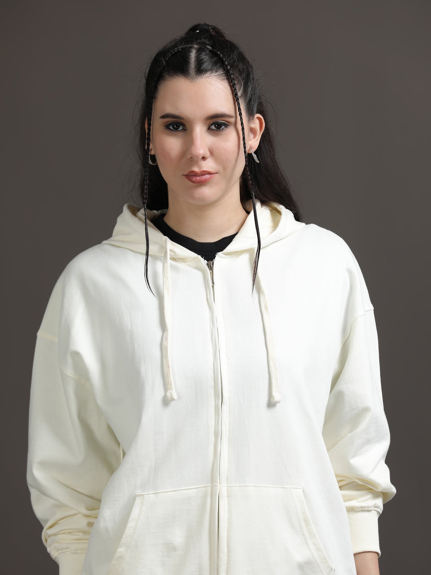 Women Oversized Hoodie Pure Cotton, Off White SILISOUL