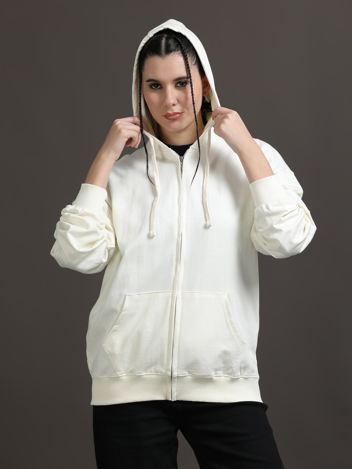 Women Oversized Hoodie Pure Cotton, Off White SILISOUL