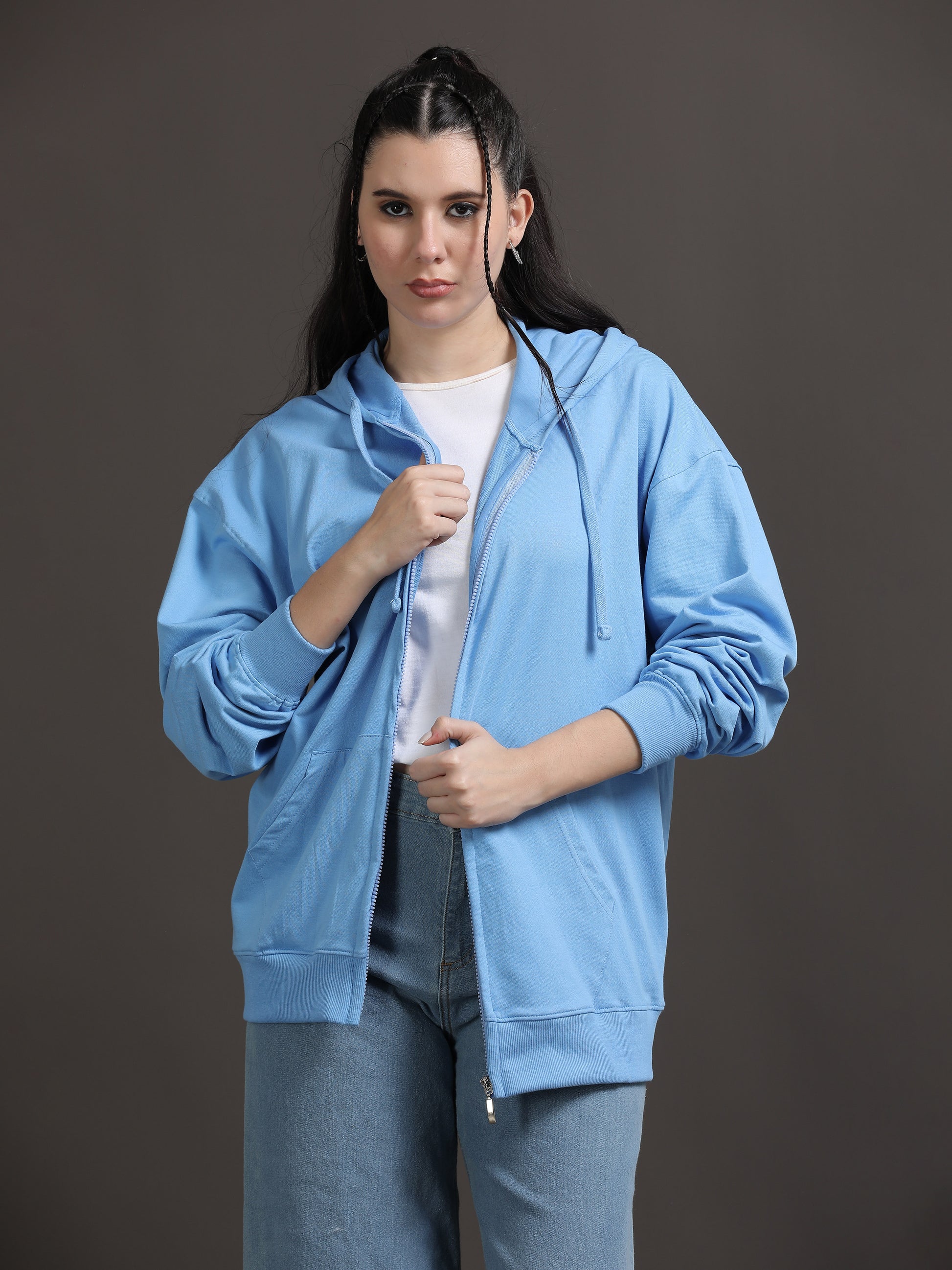 Women Oversized Hoodie Pure Cotton, Blue SILISOUL