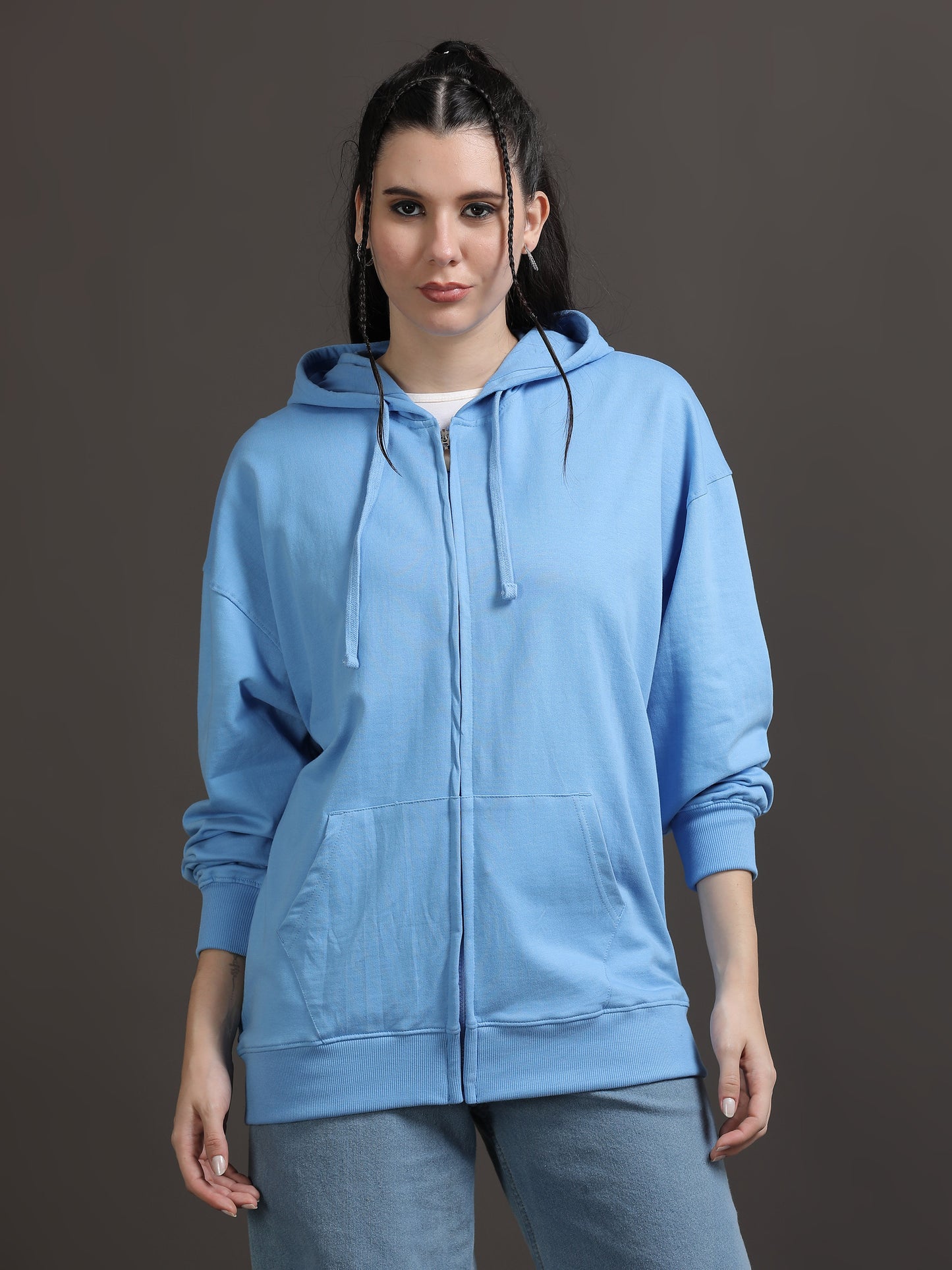 Women Oversized Hoodie Pure Cotton, Blue SILISOUL