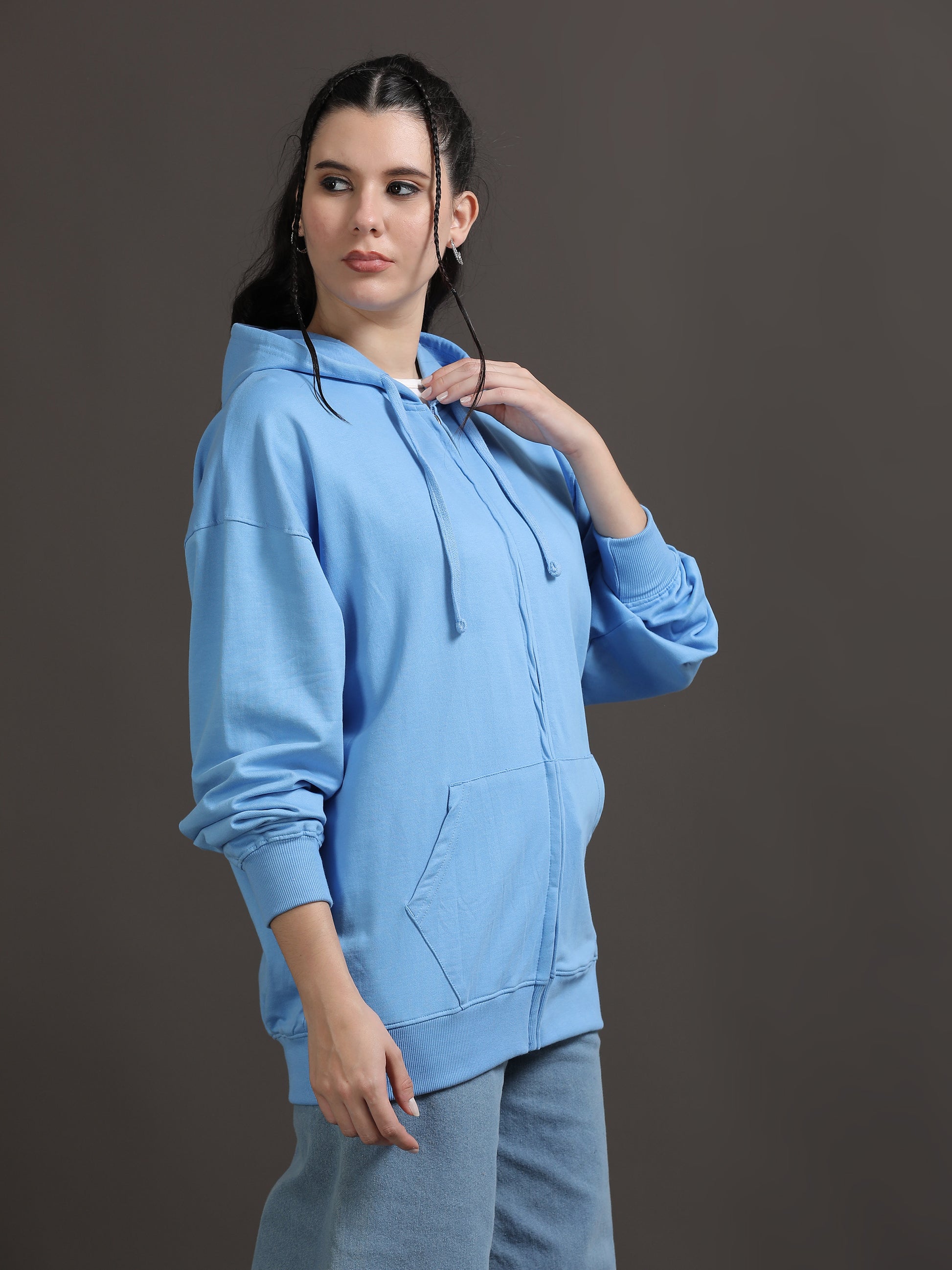 Women Oversized Hoodie Pure Cotton, Blue SILISOUL