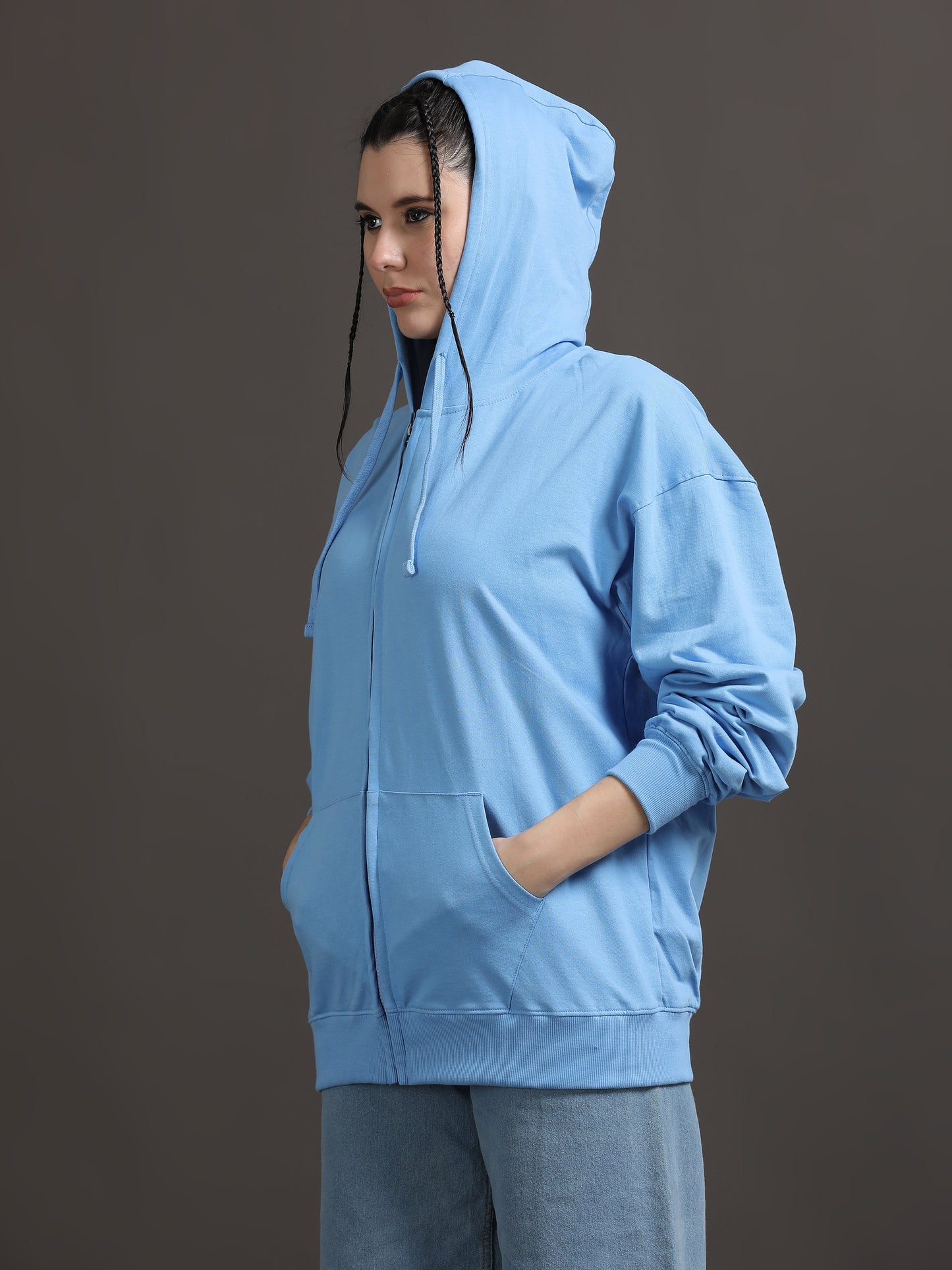 Women Oversized Hoodie Pure Cotton, Blue SILISOUL