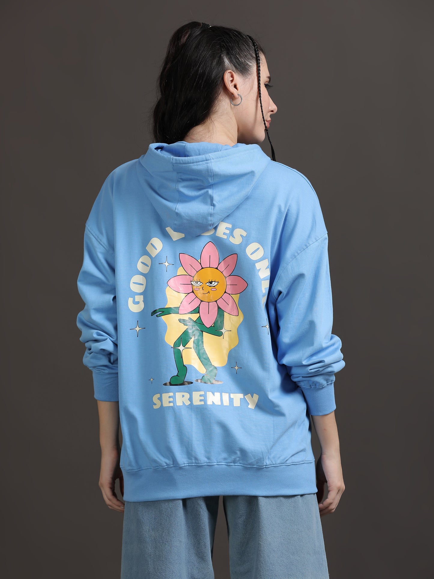 Women Oversized Hoodie Pure Cotton, Blue SILISOUL