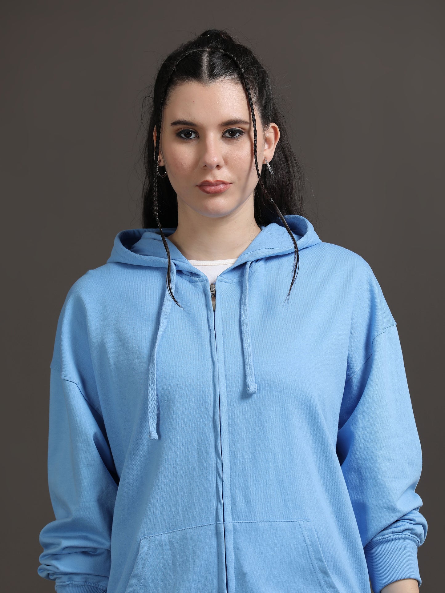 Women Oversized Hoodie Pure Cotton, Blue SILISOUL